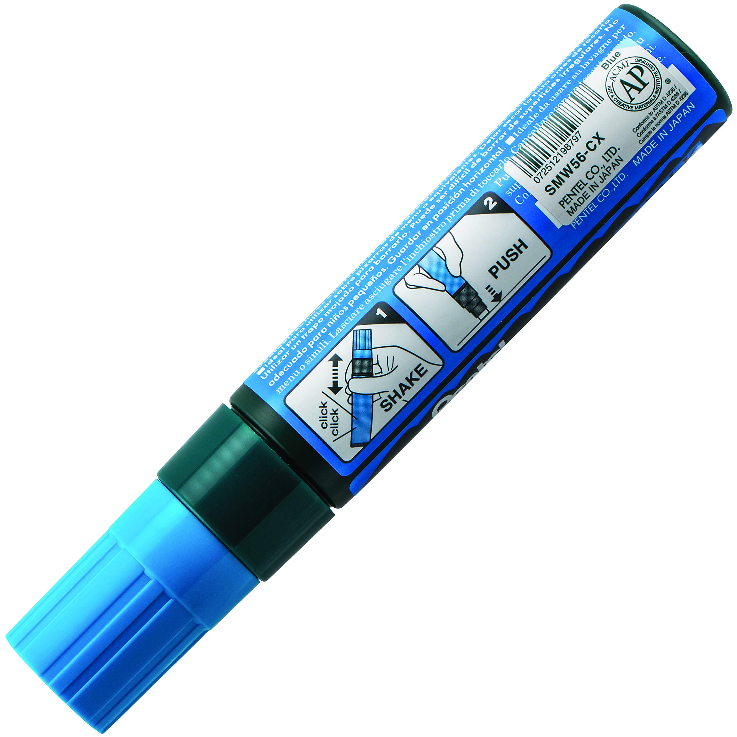Pentel Arts Marqueur à craie effaçable humide Pointe biseautée Jumbo 12 Pack bleu