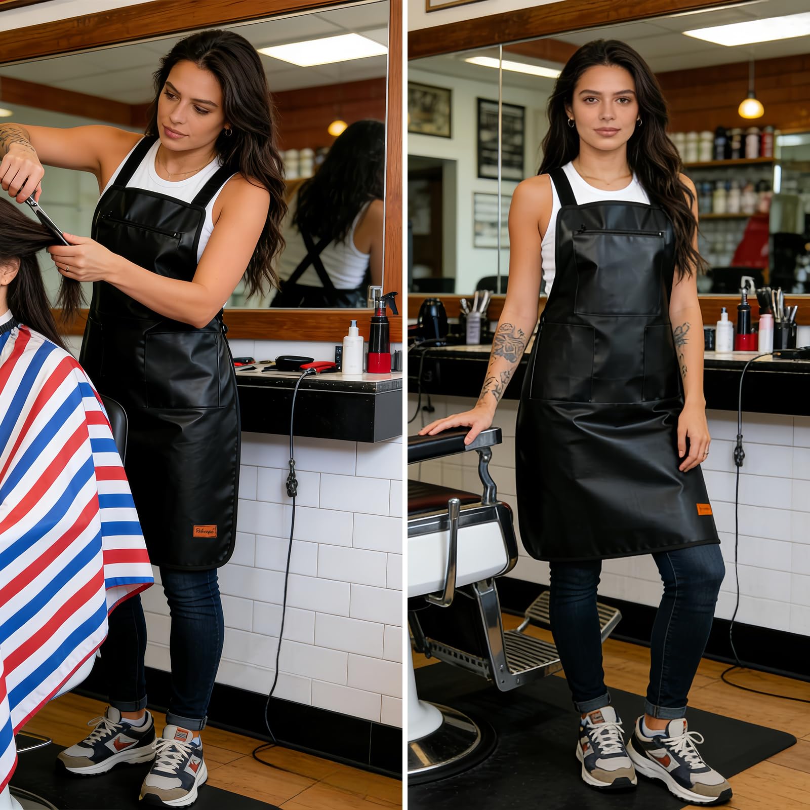 Pelocapa Delantal de peluquería para peluquería con herramientas de peluquería profesional, impermeable, con 3 bolsillos