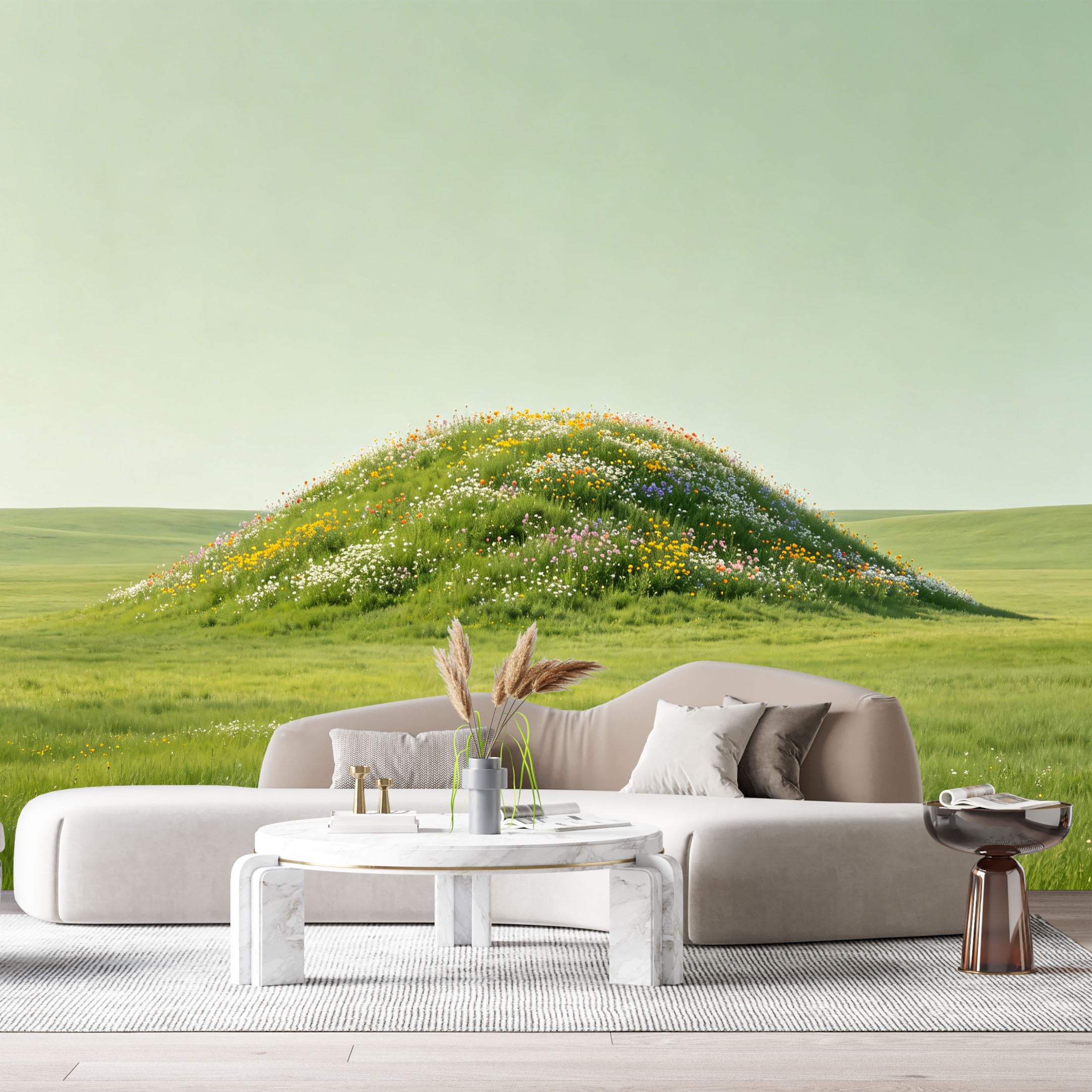 Custom Size Wall Murals Peaceful Meadow Landscape Botanical Hill Wildflowers Spring Field SelfAdhesive Wall Fabric Removable Large Wallpaper for Photo Living Room
