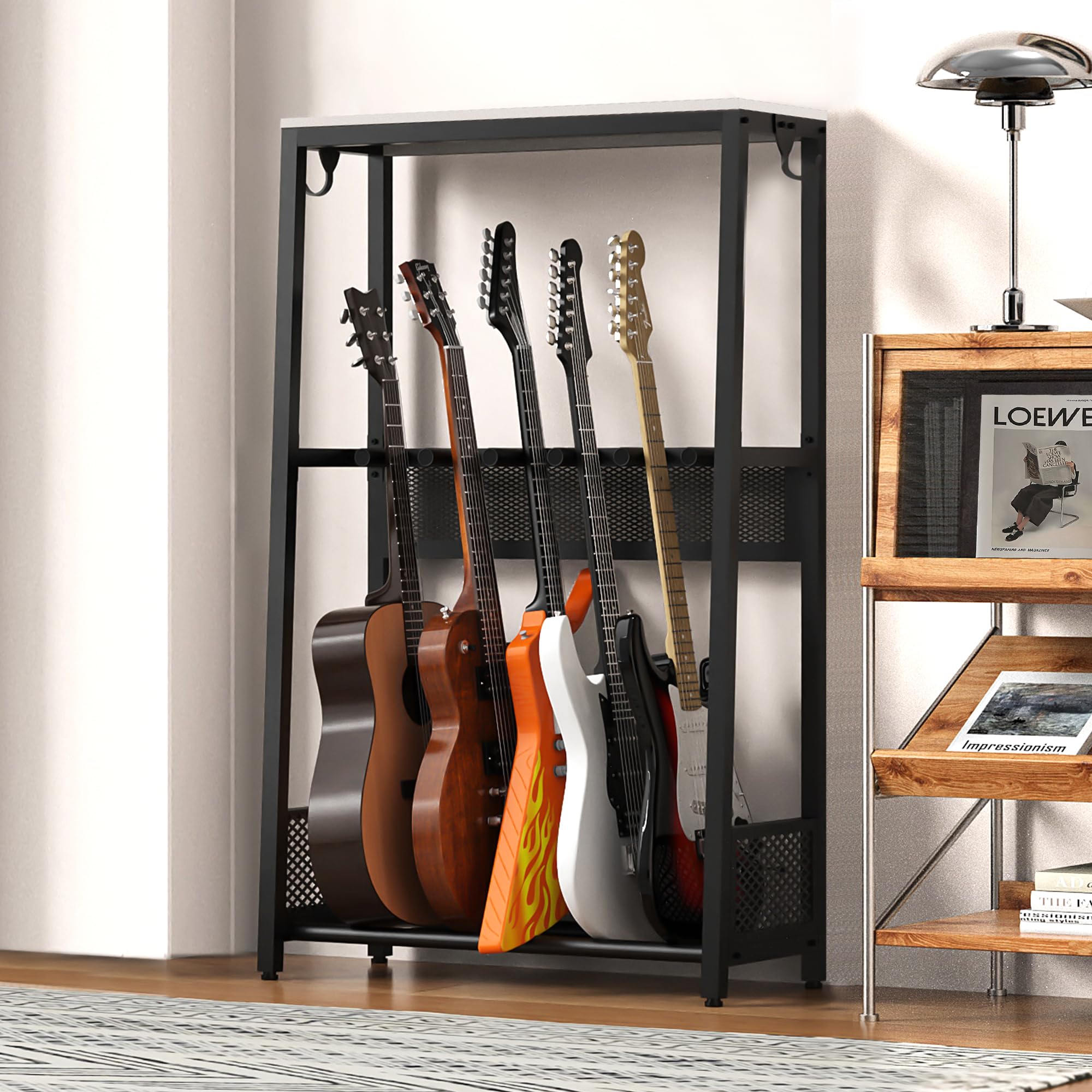 EmberGlow Oficjalny stojak na gitarę, stojak na gitarę ze stojakiem na gitarę akustyczną, gitarę elektryczną, bas, ukulele, stojak podłogowy do domowego studia muzycznego, szary