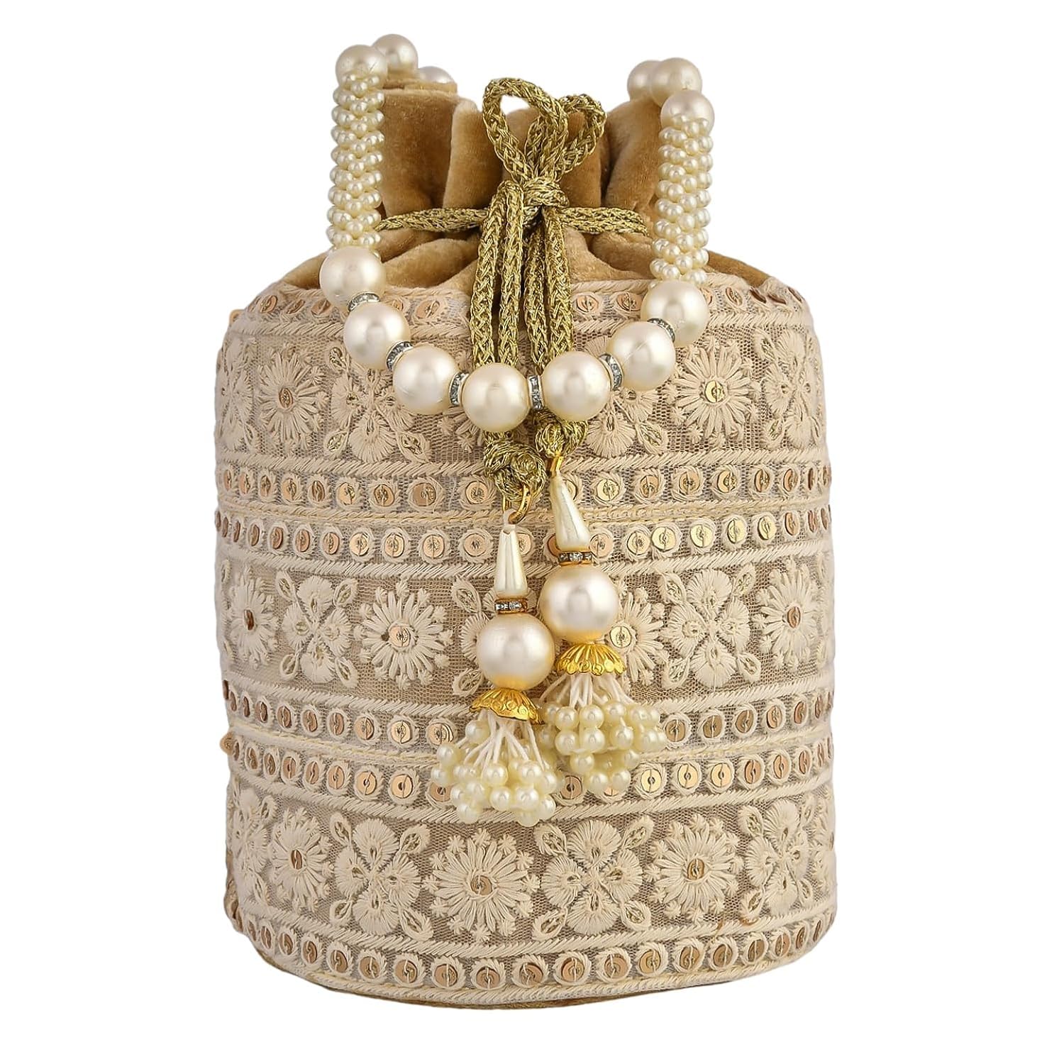 KRUM Bolso Potli de terciopelo para mujer, bordado de boda con asa de cuentas, cartera étnica para fiestas, festivales, baby shower y regalos