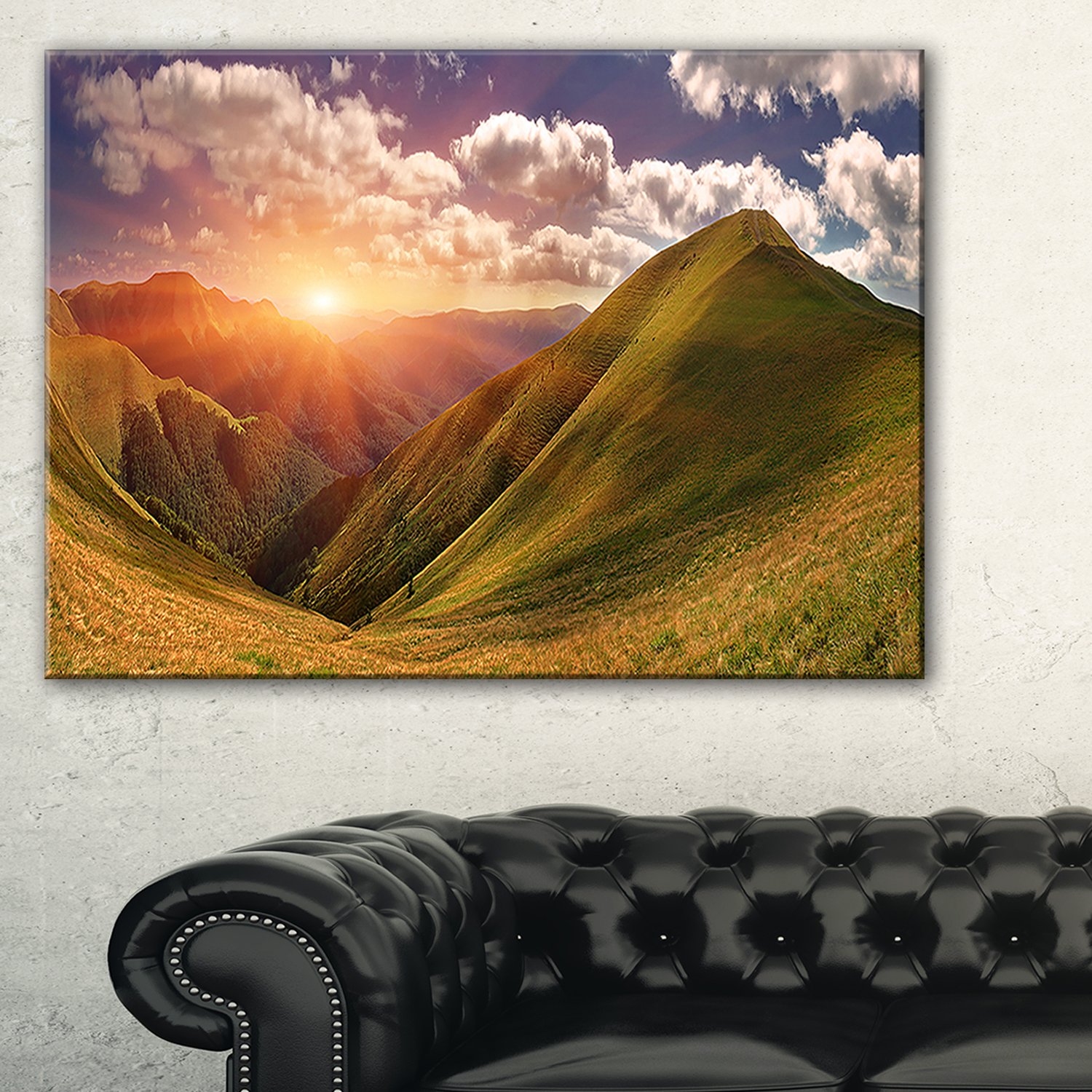 Amazon.co.jp: DesignArt Sunrise Overグリーン – 山風景写真