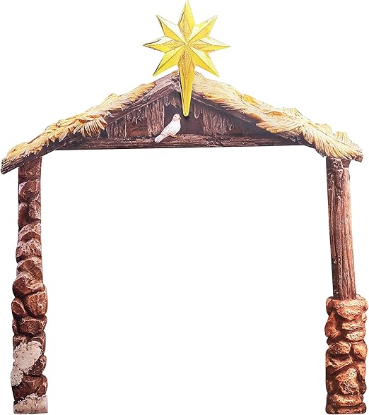Christmas Stable for Outdoor Nativity Display 81" Tall - Bright Colors on Flat 22 Gauge Coated Metal, Windguard Tripod Bracing, Stores Easily for Years of Use