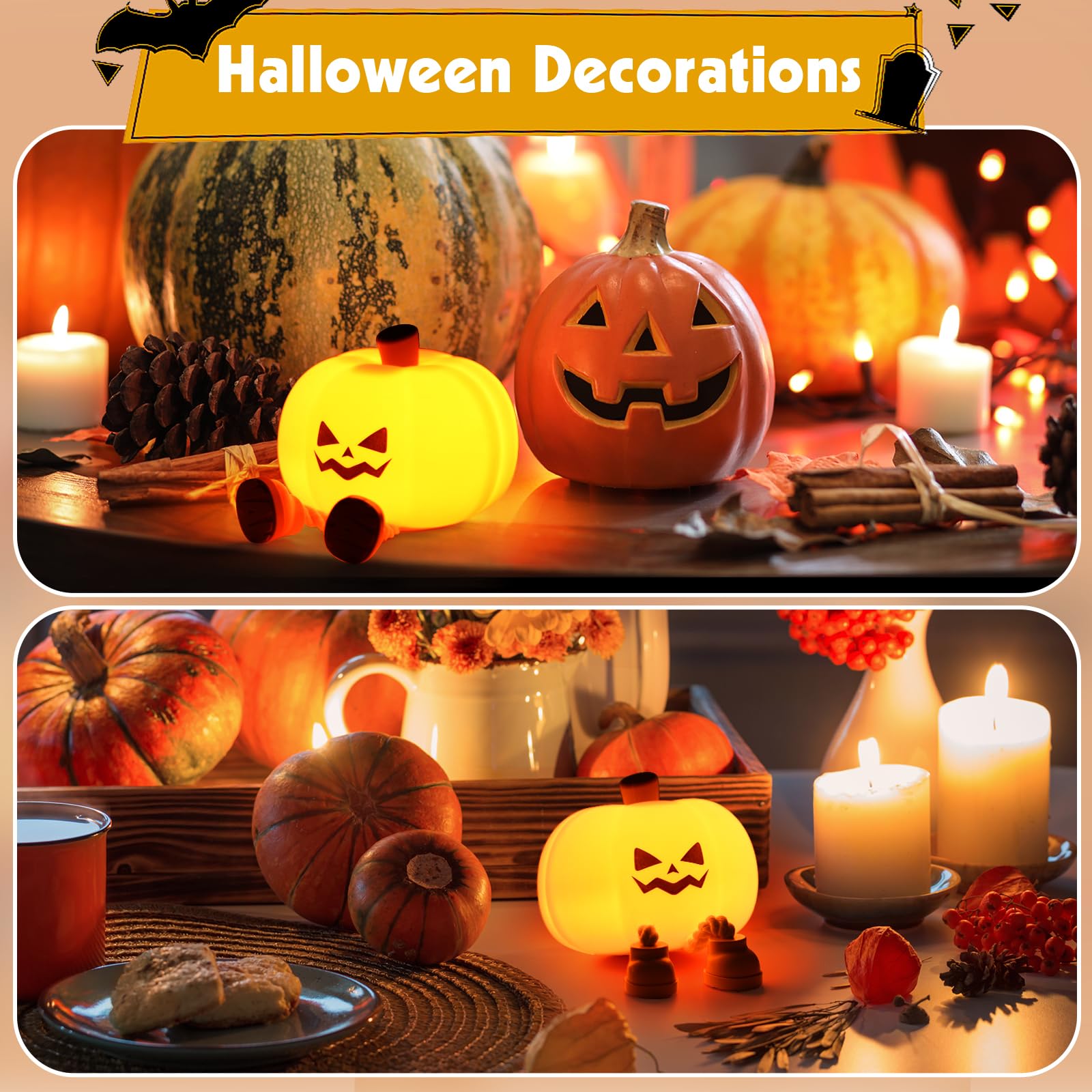 Ultroian Cute Silicone Pumpkin Night Light Rechargeable Dimmable Nursery Nightlight Bedside Touch Lamp for Breastfeeding Pumpkin Decor for — view 6