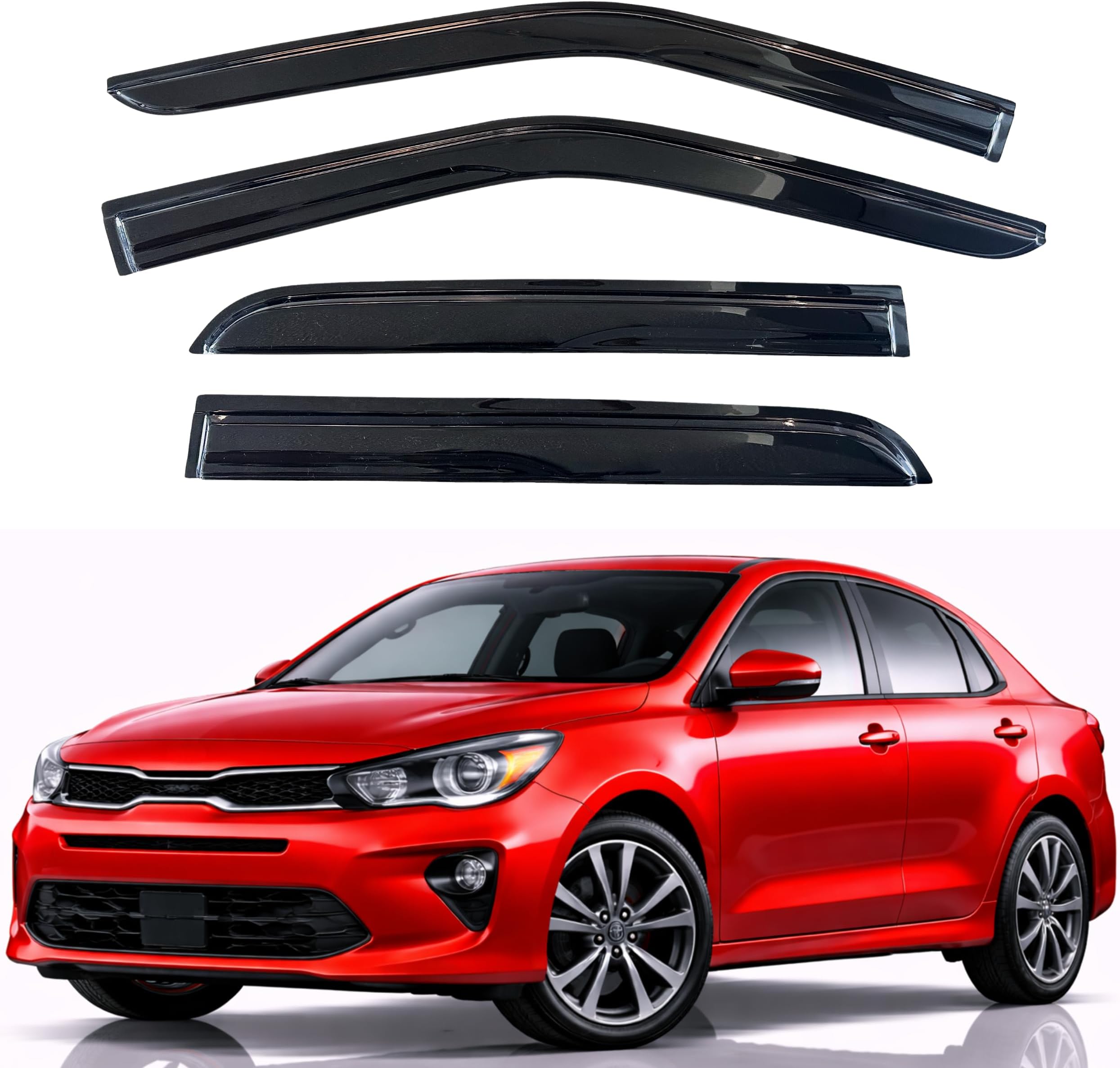KPY Window Visor Compatible with Kia Rio Sedan 2018-2023, Rain Guard Side Window Vent Deflectors Tape-On Style, 2018 2019 2020 2021 2022 2023