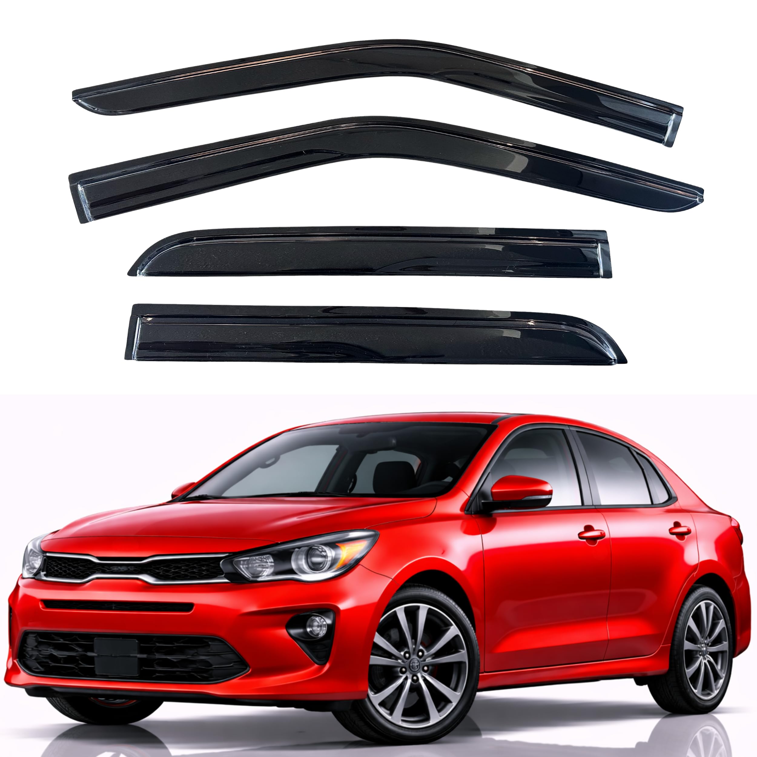KPY Rain Guards Fit for 2018-2023 Kia Rio, Out-Channel Window Visors Vent Wind Deflectors 4PC, Car Accessories for 18-23 Rio (Excludes Hatchback)
