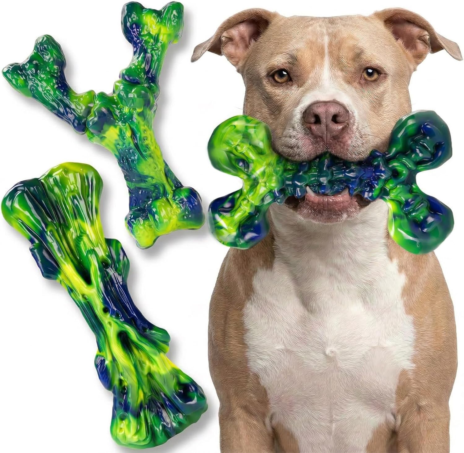 Kseroo Indestructible Dog Toys for Aggressive Chewers: 3-Pack Peanut Butter Flavored Hard Nylon Dog Chew Toys for Medium & Large Dogs(20-90lbs), Super Chewer Dog Bones Toys to Keep Them Busy, Green