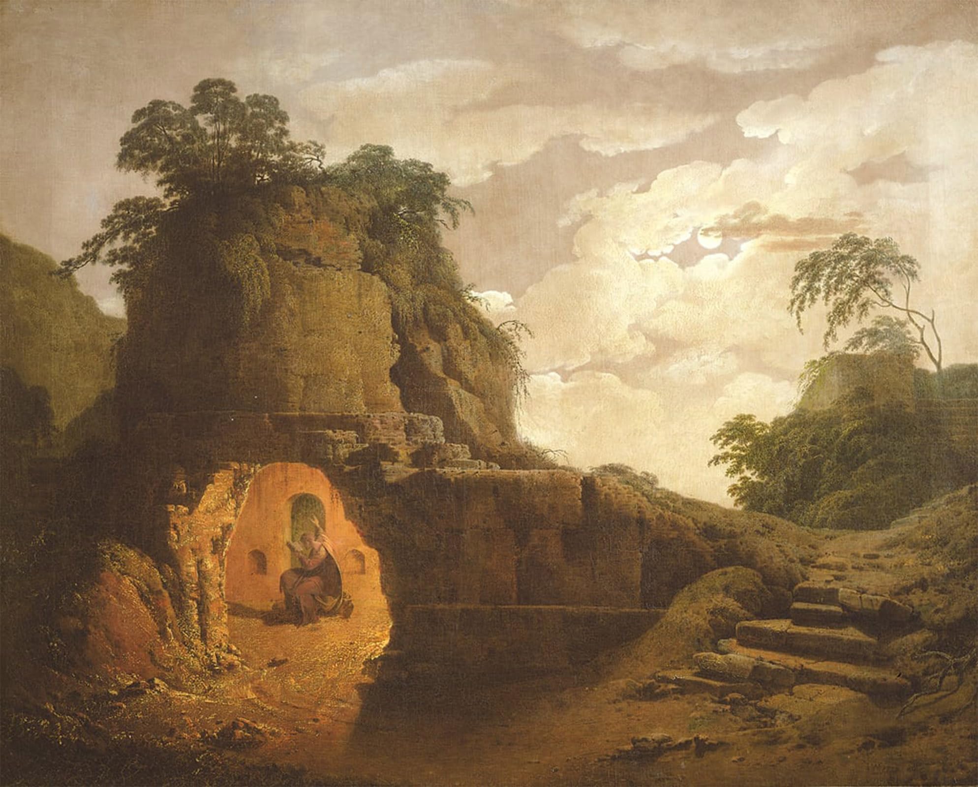 SERENDIPITP Retro Picture Poster Wall Art Pictures Painting Virgil Tomb with the Figure of Silius Italicus by Wright of Derby Wall Art Canvas Print for Wall Decor 60x90cm