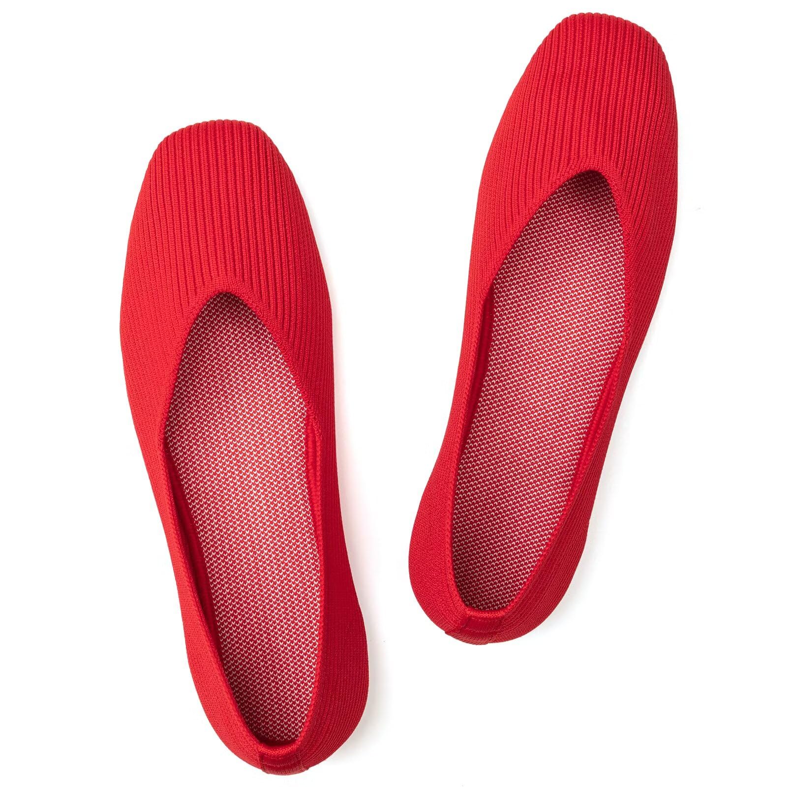 Frank Mully Womens Casual Flat Shoes Square Toe Shoes Knitted Work Flat Comfort Dressy Flat Shoes for Daily Washable