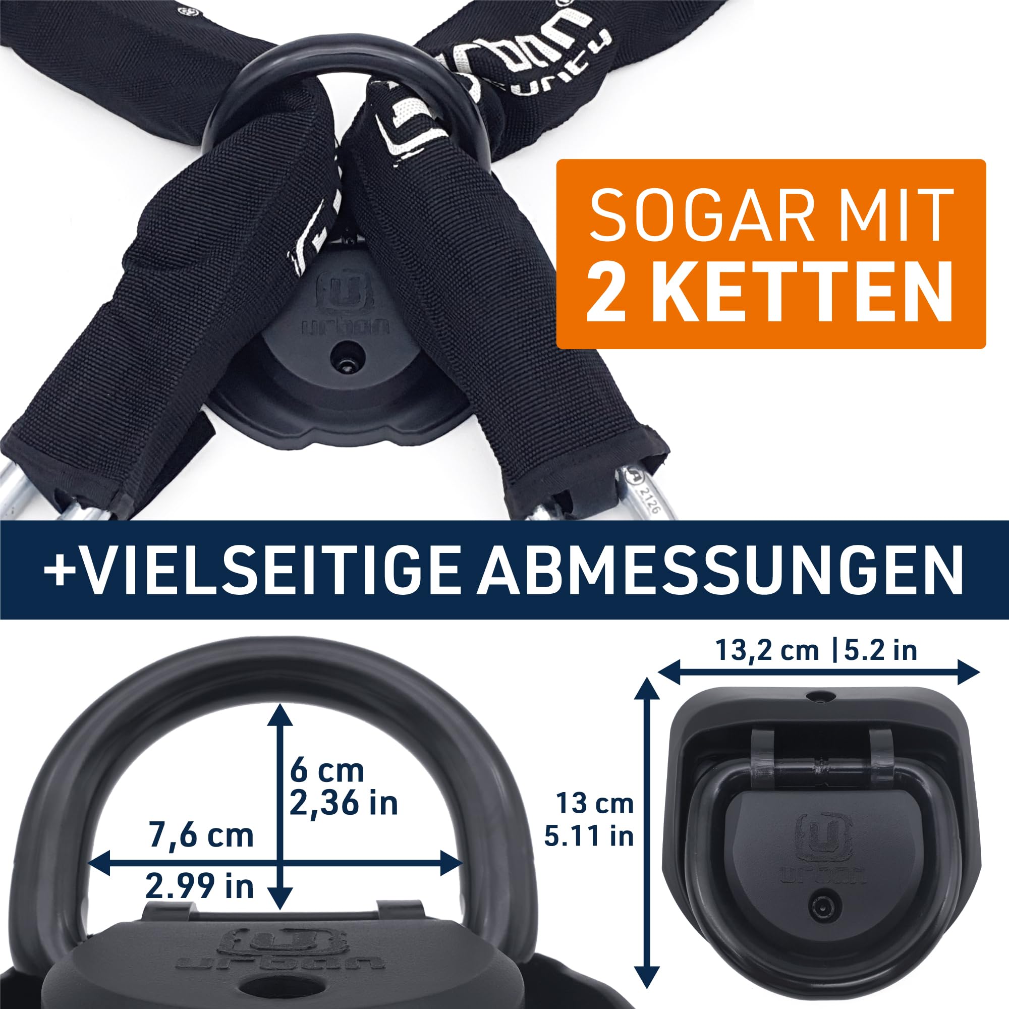urban UR56 Bodenanker Höchster Sicherheit, Gründlich Getestet, Stärkerem ø16 Speziell Gehärteter Stahl Schwenkschäkel, Exklusives Hochwertiges Design, 4 Ankerpunkte, Wandanker Motorrad Roller Fahrrad