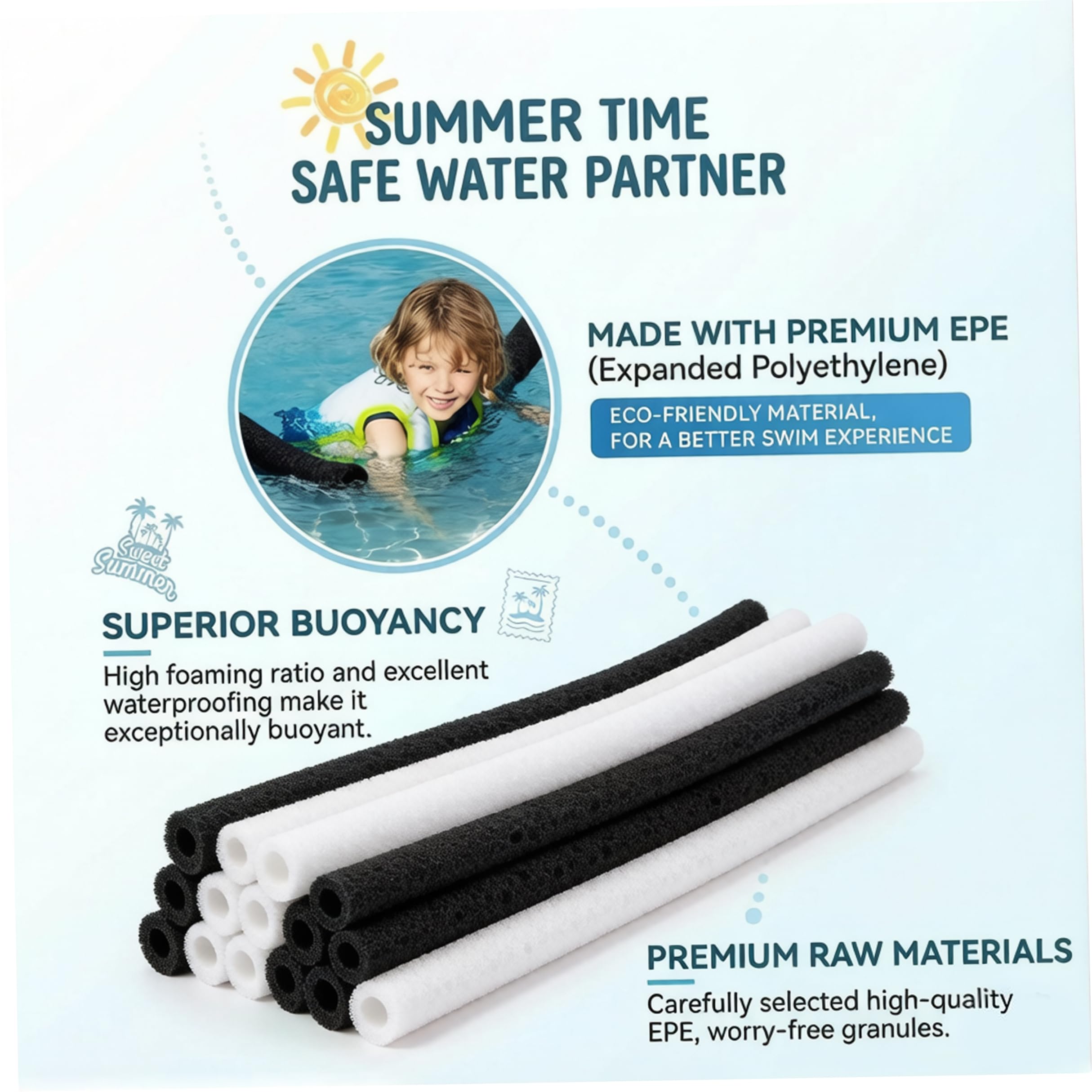 Frites de Piscine Blanches (Lot de 2) en Mousse Haute densité perforée et antidérapante idéales pour Les Enfants et Les activités Aquatiques.