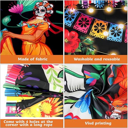 Miniatura 3 de DPKOW Cartel de fondo del Día de los Muertos, pancarta extra grande del día de los muertos, pancarta de calavera mexicana para decoración de fiesta