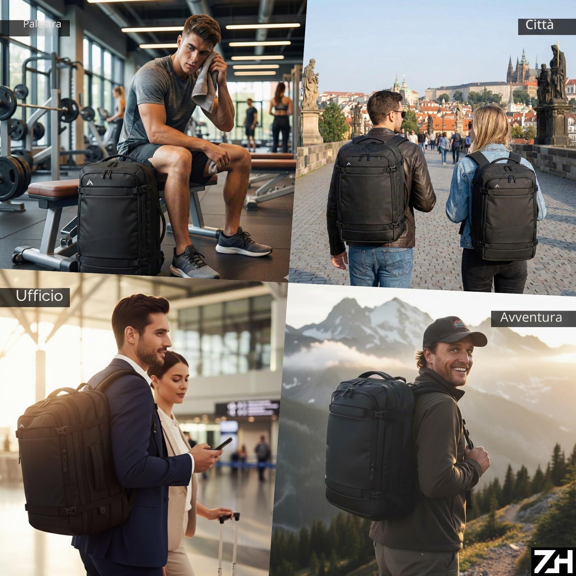 +ZERMATT-HORN Zaino da viaggio sottovuoto. Estensibile 25L a 30L, laptop da 15" a 17". Zaino da bagaglio a mano 40 x 30 x 20 cabina per volo con Ryanair, Vueling, Easyjet, Travel Backpack cabin.