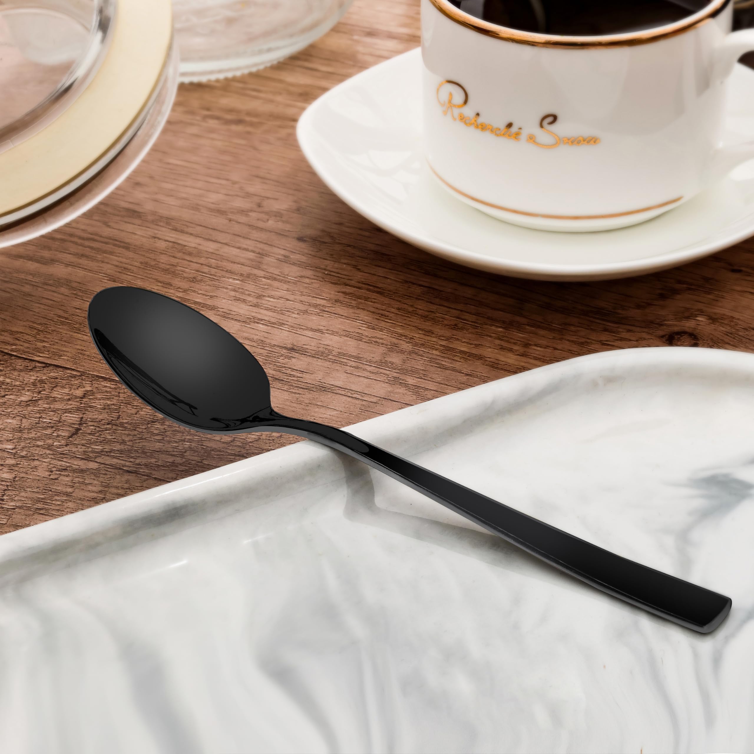 Stainless Steel Teaspoons Plated with Black Titanium, Black Tea Spoons with Mirror Polished Finish - Image 4