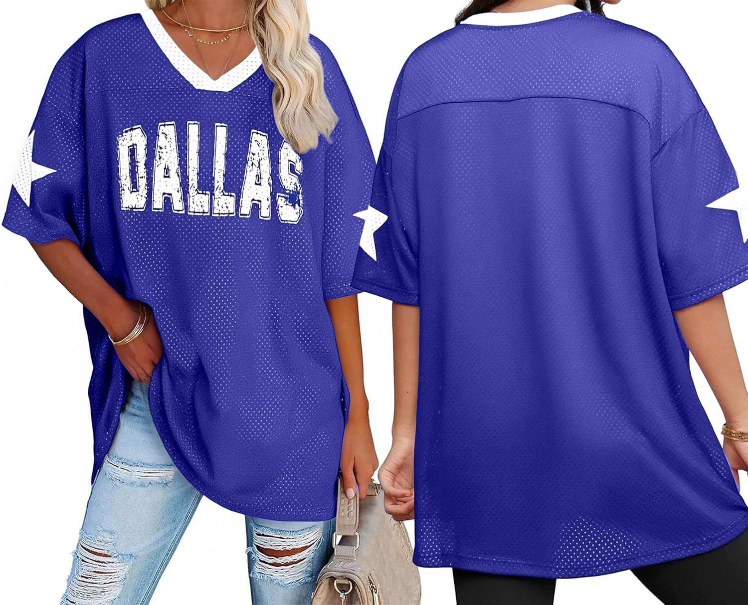 Women Jersey Shirts Football V Neck Shirt Game Day Season Tops Short Sleeve Tee - Image 7