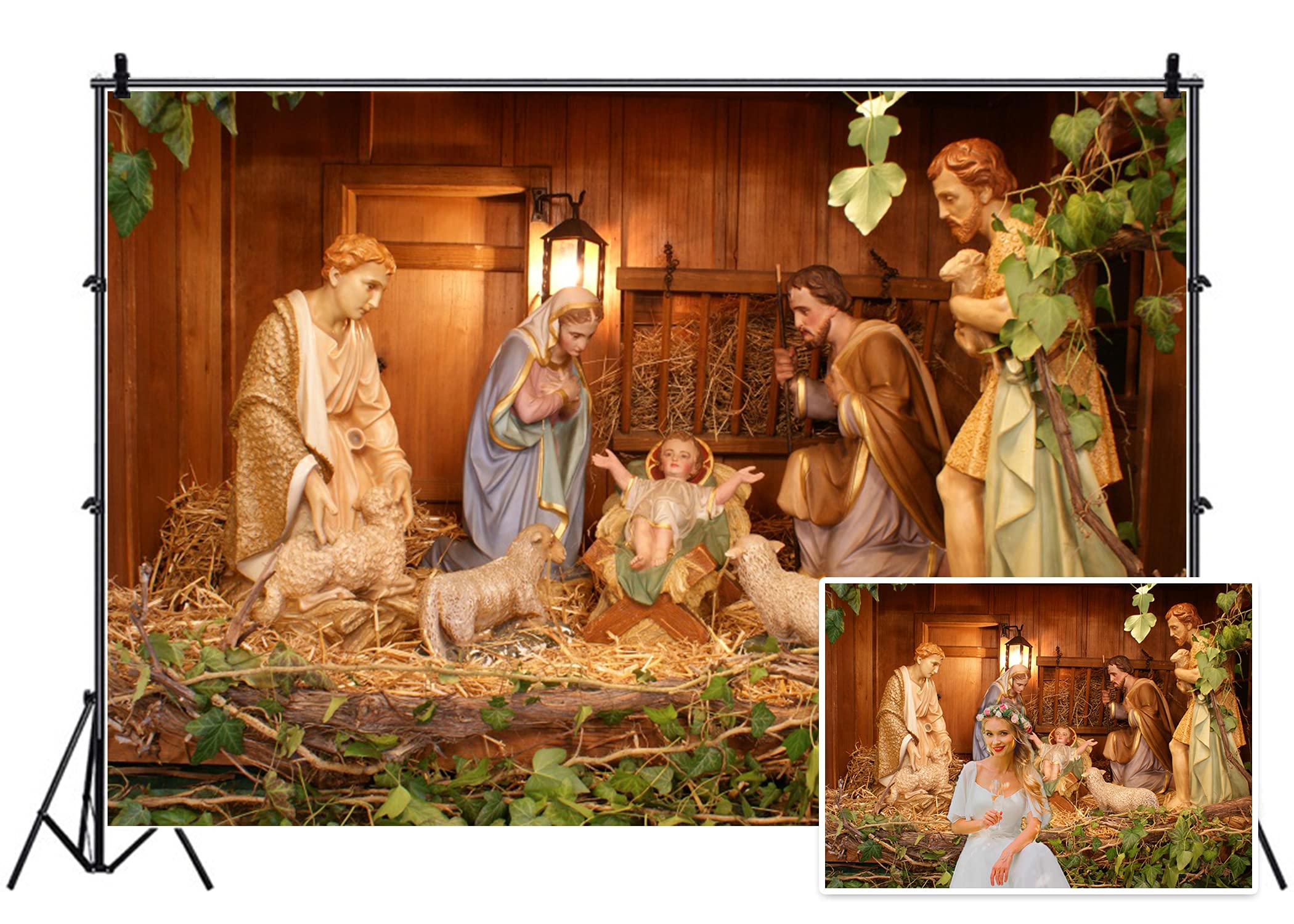 Yeele 8x6ft Nativity Scene Backdrop Baby Jesus In The Manger - View #3