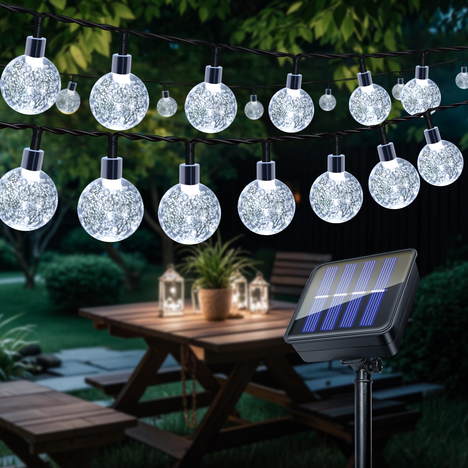 Guirnaldas Luces Exterior Solares, 11M 60LED Guirnalda Luces Solar, IP65 Impermeable, 8 Modos, Luce Solares, Interior y Exterior Cadena Bombilla para Jardín, Patio, Fiesta, Navidad (Blanco Frio)