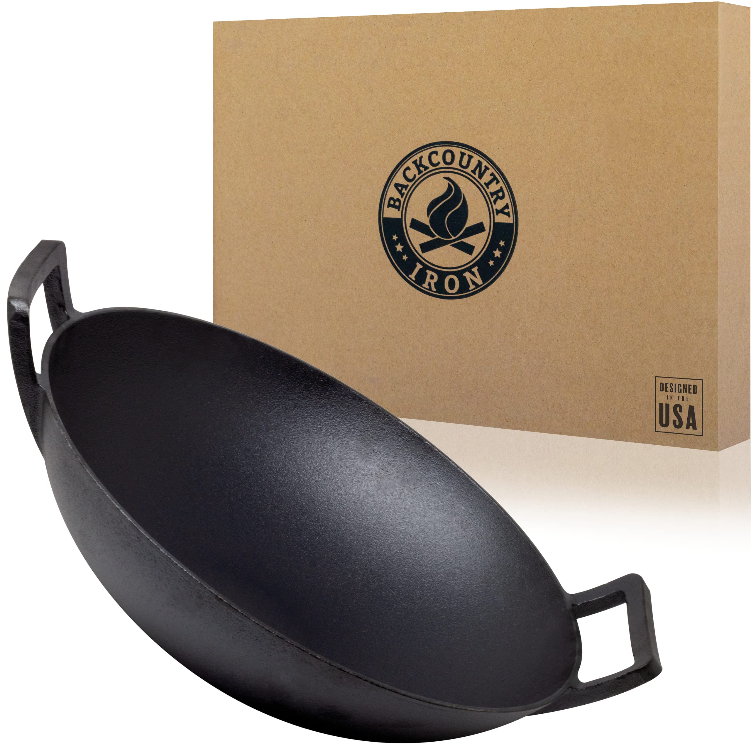 Backcountry Iron's Cast Iron Wok for Stir Frys and Sautees (14 Inch