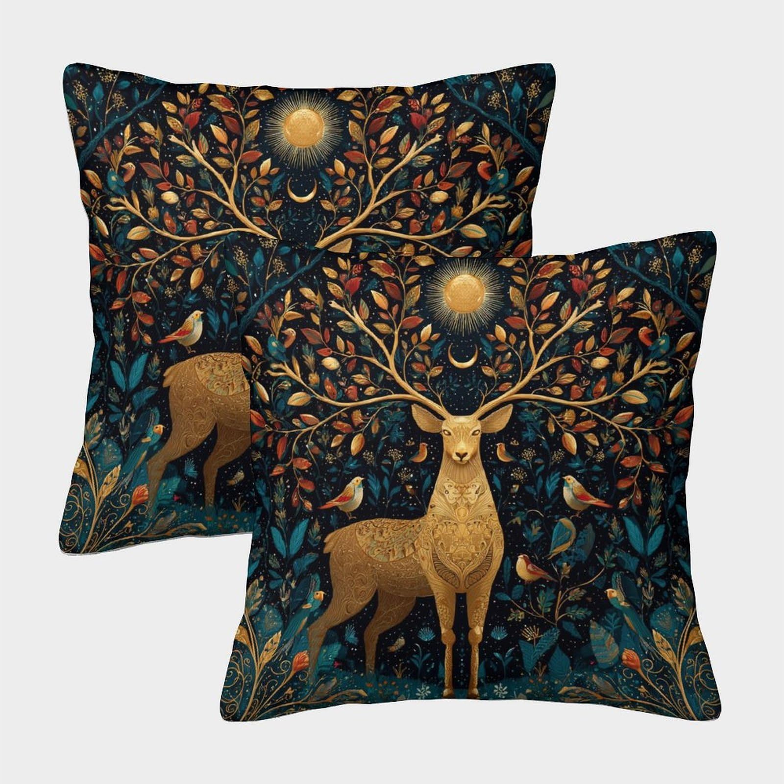 kaiyun 2 Pack Deer with Antlers Shaped Like A Tree of Life 3D Cushion Cover Pillow Cover Sofa Outdoor Decoration Square 50x50cm