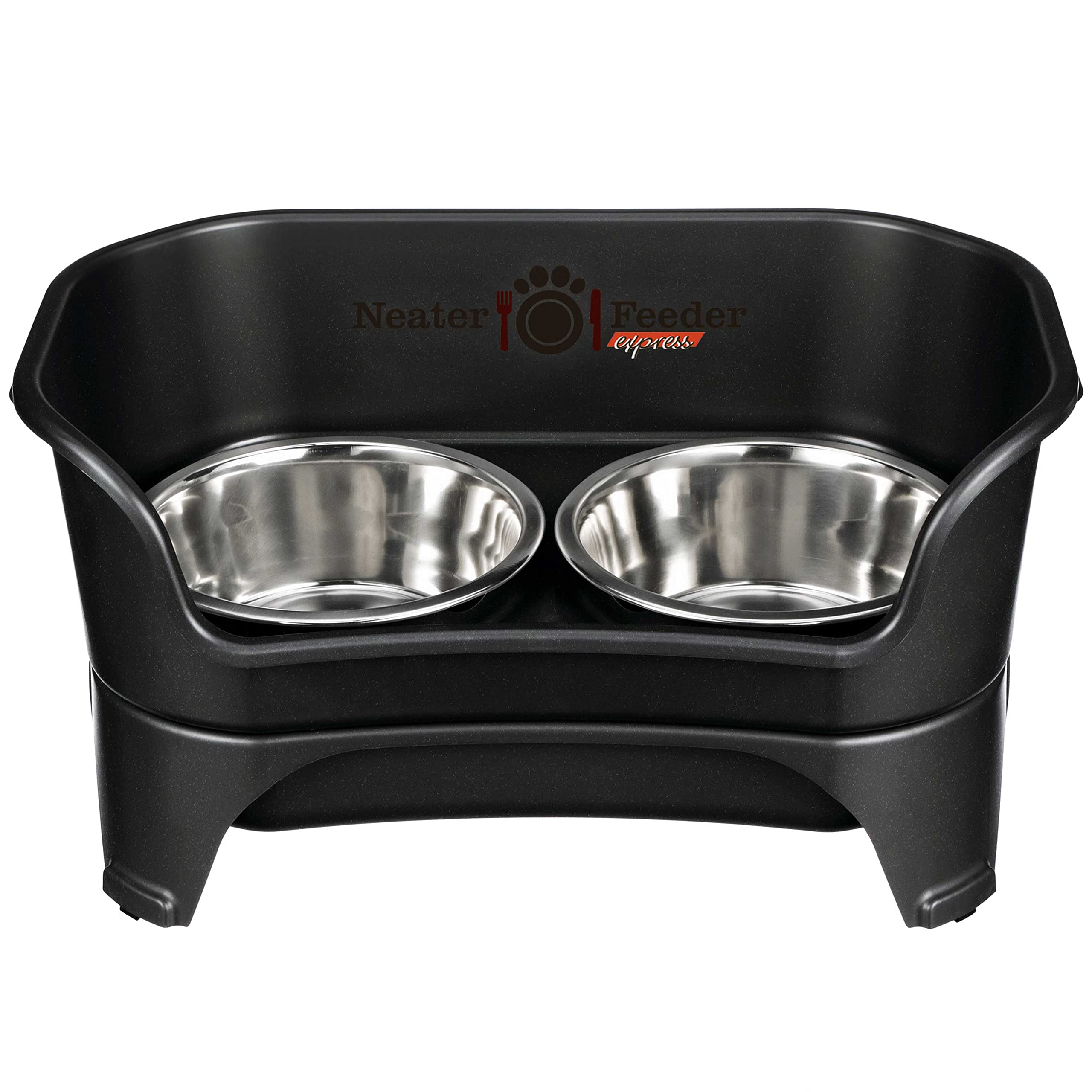 Neater Feeder Express Elevated Dog Bowls by Neater Pet Brands – Dog Bowls with Stand - Stainless Steel Food and Water Bowls – Raised Dog Bowl Set for Medium to Large Dogs, Midnight Black