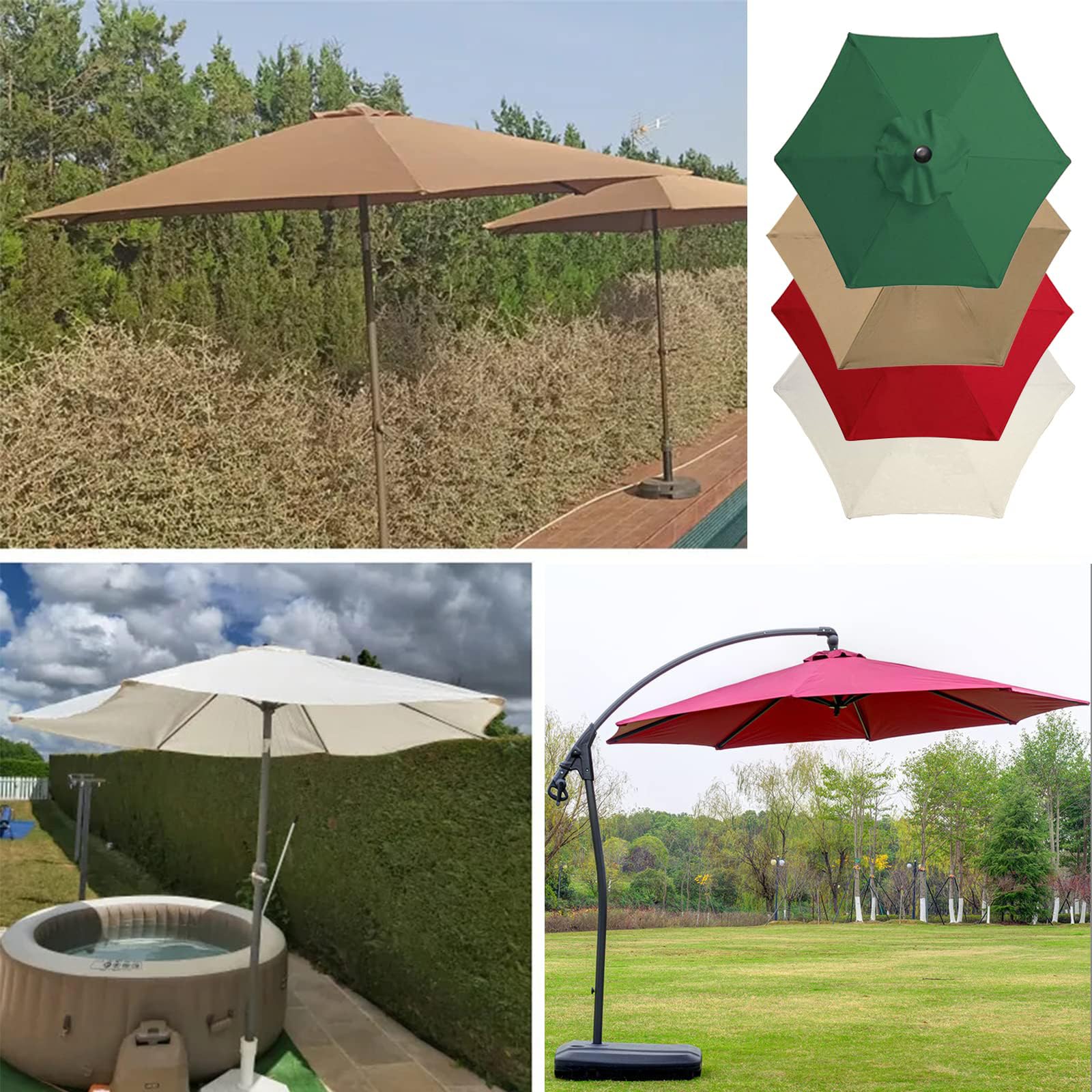 Toldo de repuesto para sombrilla de jardín de 2,7 m, 6 costillas, 3 m, 8 costillas, protección UV, toldo de repuesto para sombrilla de jardín