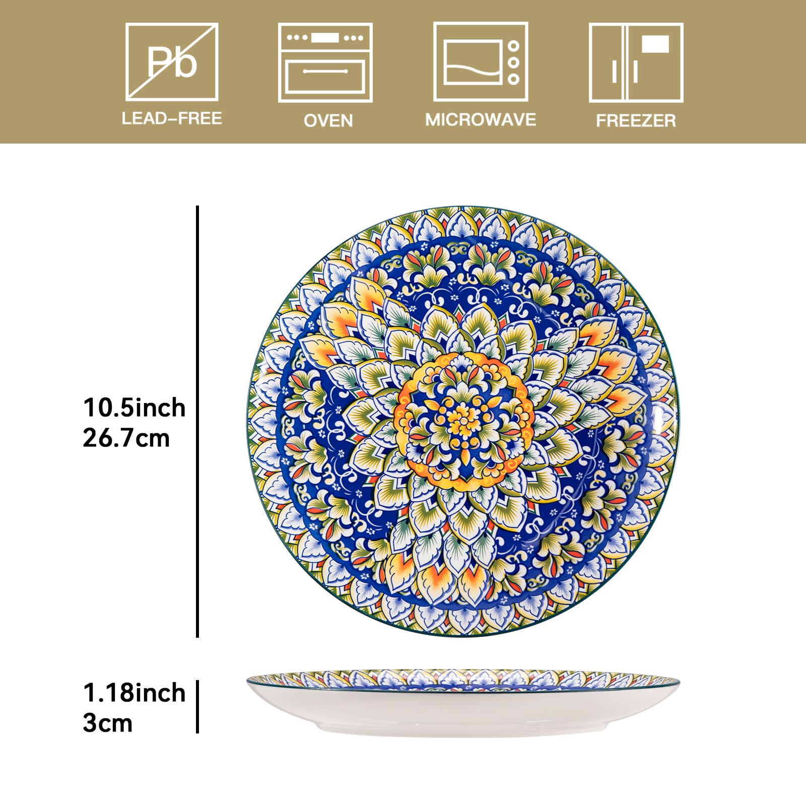 Sweejar Home Set di piatti piani in ceramica stile bohémien, 15-25 cm