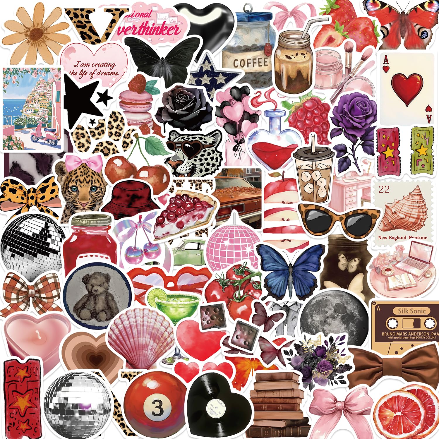200Pcs Y2K Downtown Girls Stickers, Dark Red Aesthetic Cool Trendy Vinyl Graffiti Waterproof Stickers for Skateboard Laptop Luggage, Teens and Adult