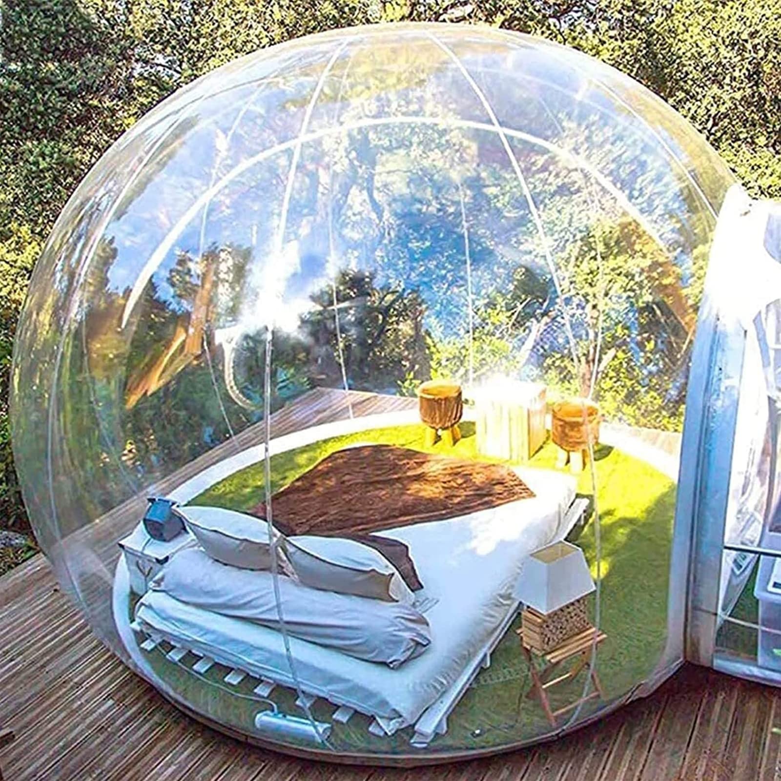 PROPFE Aufblasbares Blasenzelt Im Freien PVC Kuppel Zelte Wetterfest Gewächshaus Garten Bubble Zelt Einzeltunnel Ewächshaus Pavillon Camping Transparentes Zelt Mit Gebläse,5m Garten