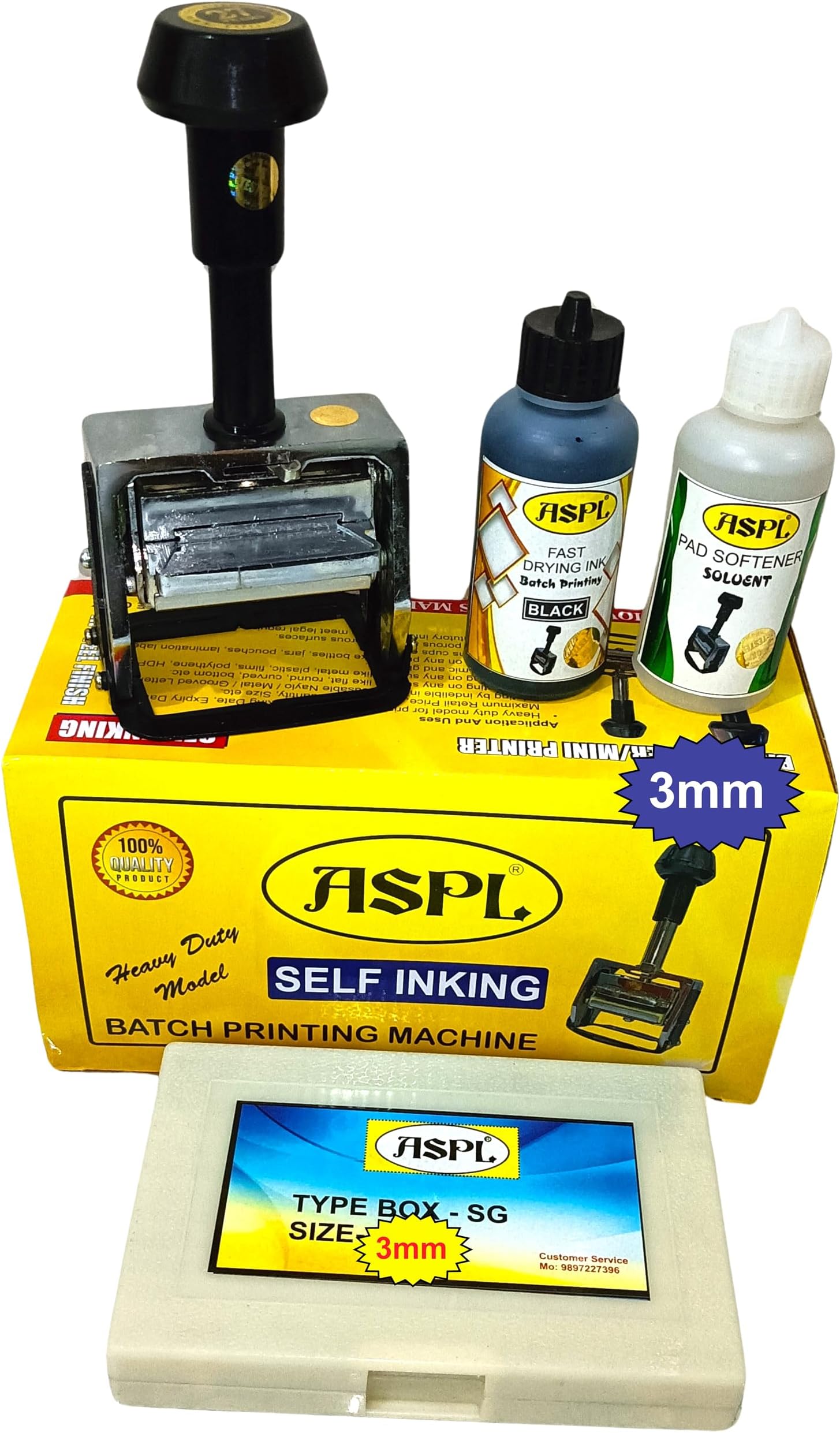 ASPL (3MM) Heave Duty Super Batch Printing Machine (Batch NO., Packing Date, Expiry Date, MUXIMUM Retail Price, NET Weight, Quantity, Size, ETC.) (M30) (3MM)