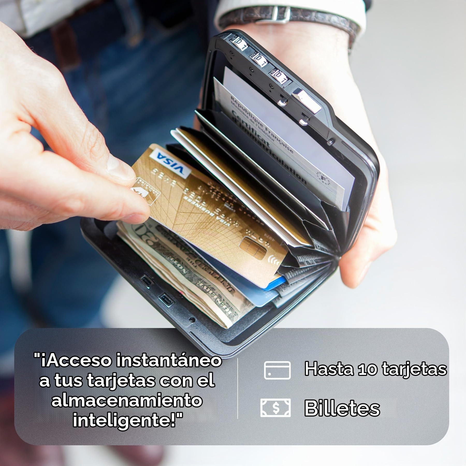 ÖGON -DESIGNS- Cartera de Aluminio con código, la Caja Fuerte de Bolsillo, protección RFID contra fraudes y desmagnetización, Tarjetero Seguro, Modelo Code Wallet