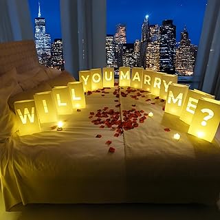 Will You Marry Me? Luminary Bags with LED Tea Light Candles, Balloons, and Rose Petals – Romantic Decorations for Proposals, Anniversaries, and Special Moments