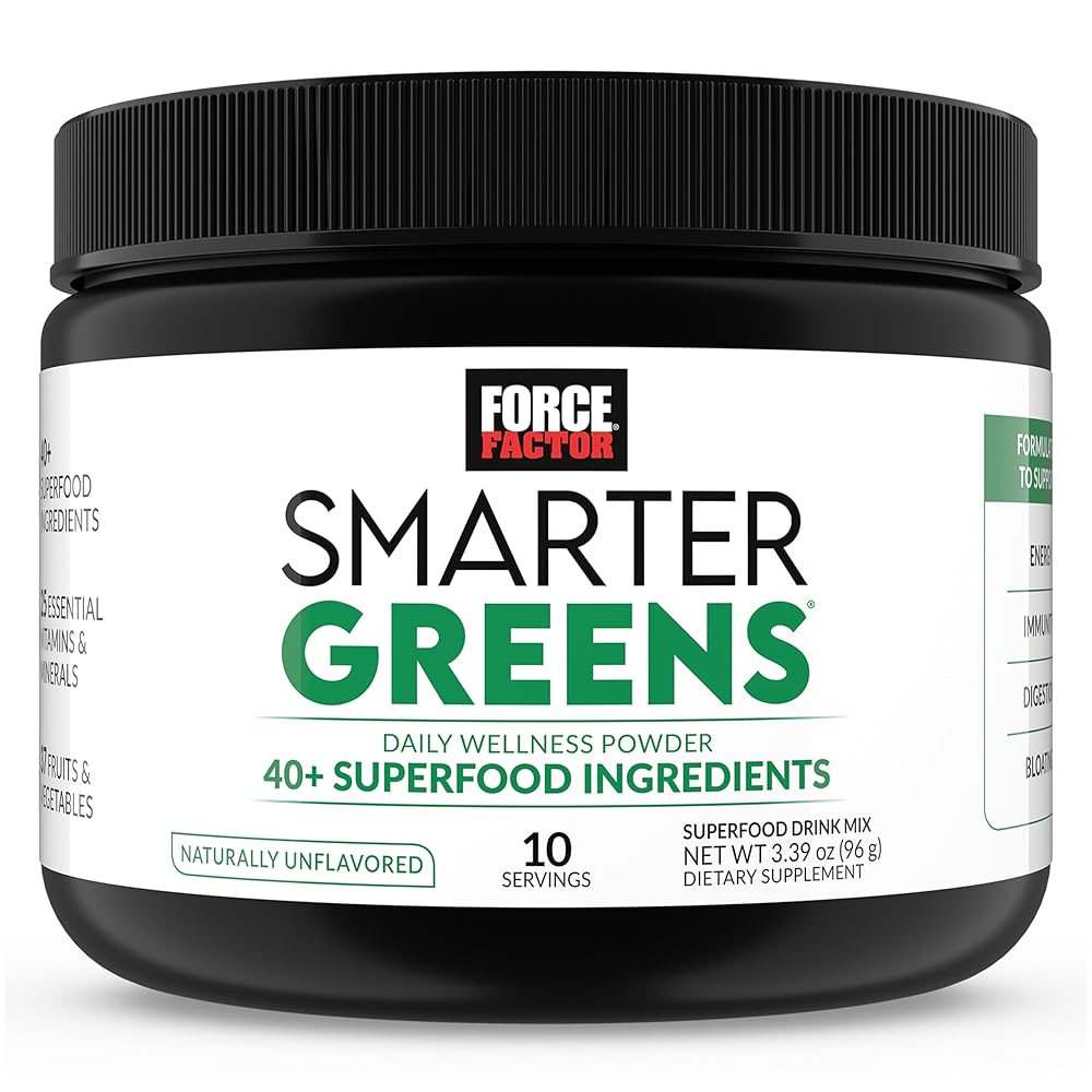 Force Factor Smarter Greens Daily Wellness Powder, Greens Superfood Powder to Support Gut Health, Bloating & Digestion, with 40+ Superfoods, 125 Million CFUs of Probiotics, Unflavored, 10 Servings