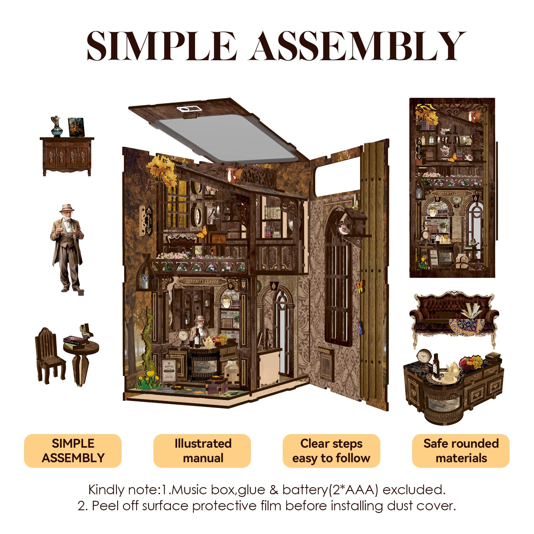 LUMYCE Kit Book Nook DIY per Adulti Casa in Miniatura con Luci LED da Montare, Modellismo 3D Creativo per Decorare Librerie - Regalo Originale per Appassionati di Fai da Te