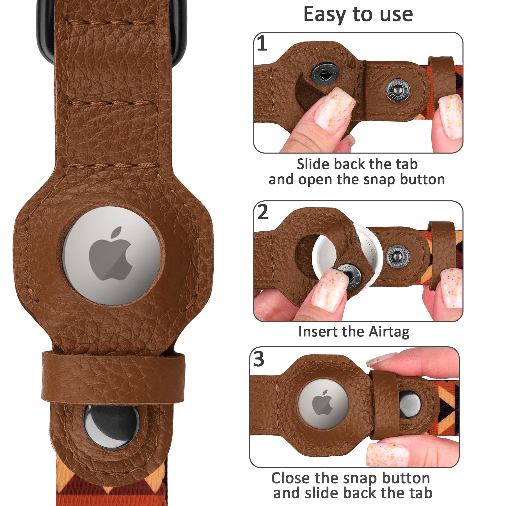 AirTag – Collier pour chien avec boucle en métal – Collier pour chien en cuir souple imprimé avec support Apple AirTag – Collier GPS de suivi sécurisé pour animaux de compagnie pour fille, garçon