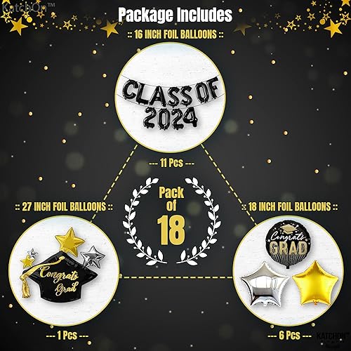 Miniatura 2 de KatchOn, Juego de globos de graduación clase de 2024, paquete de 18, grandes, de 27 pulgadas, globos de graduación de la clase de 2024, globos de