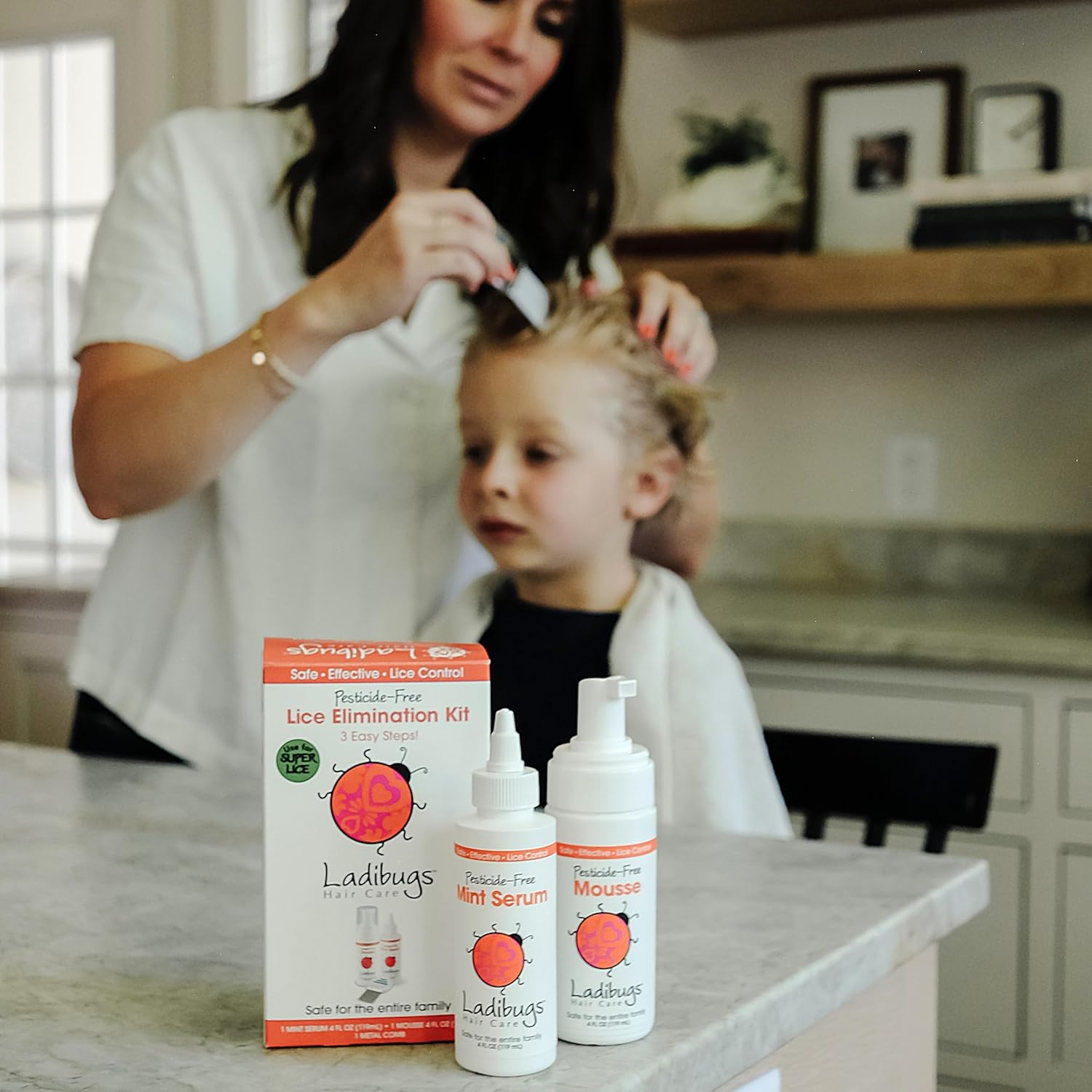 LADIBUGS One and Done Lice Treatment Kit - 3-Step Elimination - Comb, Mousse, Serum | Natural & Effective Head Lice & Nit Fix | Safe Removal for Kids, Family | Clinic Preferred, Nurse Approved