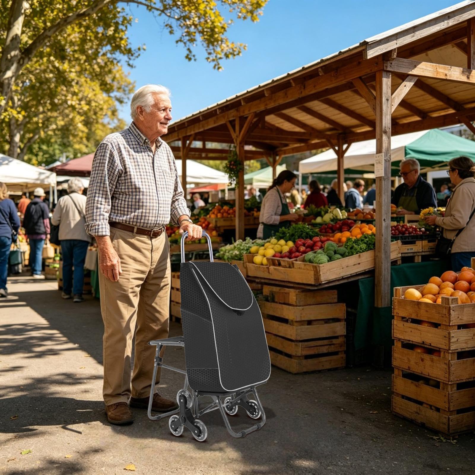 Carrello Saliscale Borsa Carrello Pieghevole A 3 Ruote Saliscale | Carrello Spesa Portatile Per Anziani Scale Appartamento Mercato Lavanderia Casa Auto Trasporto