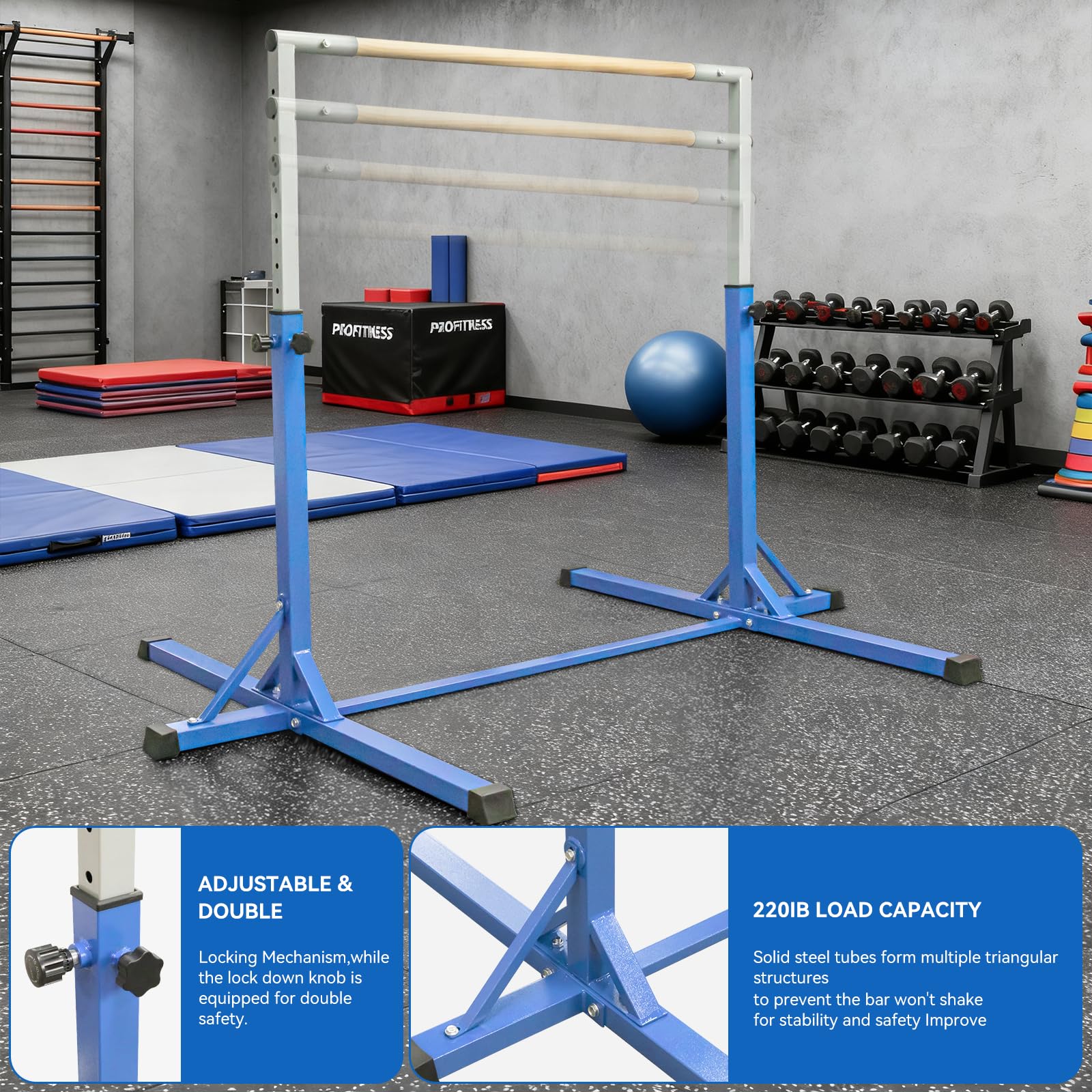 FBSPORT Barre de Gymnastique Enfant Rythmique avec Anneaux de Gymnastique, 13 équipement d'entraînement de Gymnase Gymnastique Bar réglable en Hauteur pour l'intérieur et l'extérieur