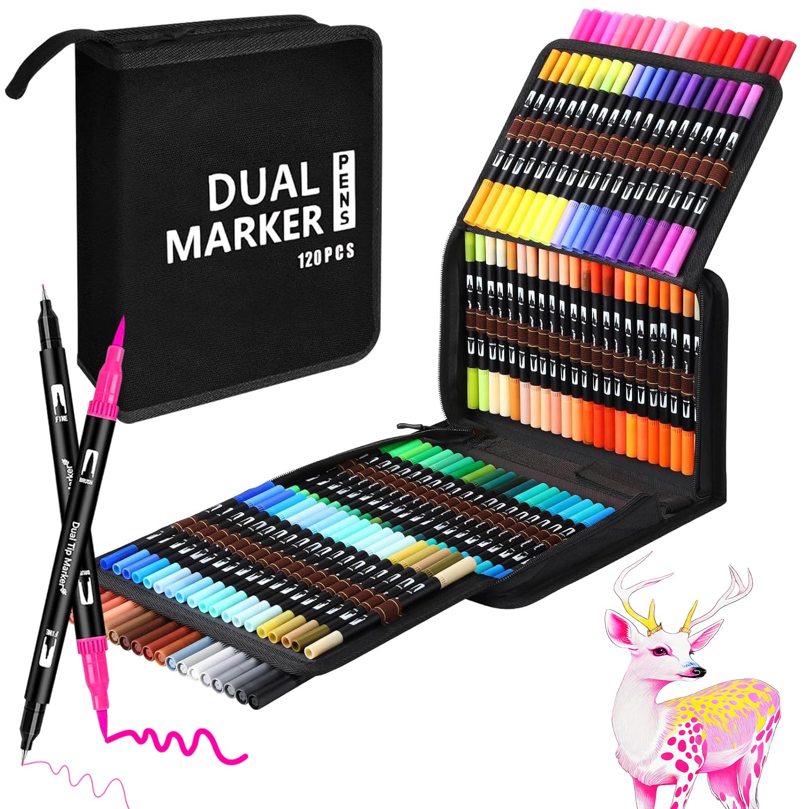 Rotuladores Lettering 120 Colores, Rotuladores Alcohol Punta Pincel, Doble Punta Fina, Kit para Niños y Adultos, Mandalas, Graffiti, Caligrafía, Dibujar, Acuarelables Profesionales