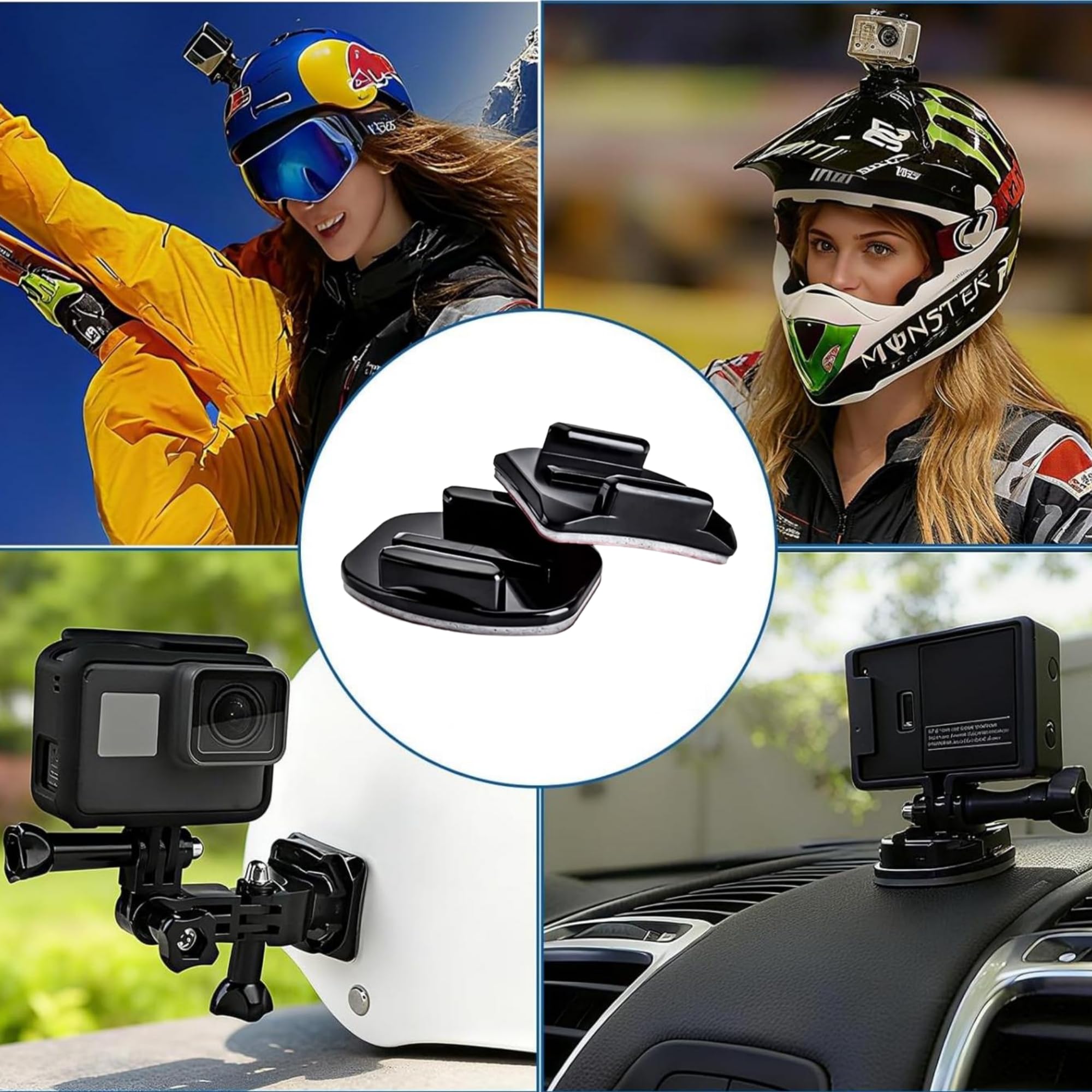 40 Stück selbstklebende Halterungen für GoPro-Kameras, 10 Stück gebogene Halterungen und 10 Stück flache Halterungen mit 3M-Klebepads – Klebebandhalterung an Ihrem Helm, Fahrrad, Board, Auto