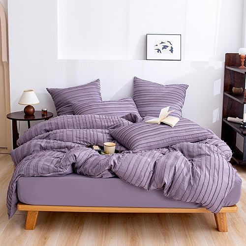 Miniatura 9 de Juego de funda de edredón de microfibra 100% lavada de color caqui claro, juego de ropa de cama de 3 piezas con flecos y pompones para todas las