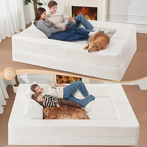 Miniatura 7 de Puf plegable para adultos, puf 3 en 1, sofá de piel sintética, sofá grande puf convertible, sofá cama para perro con almohada, dormitorio, sala de