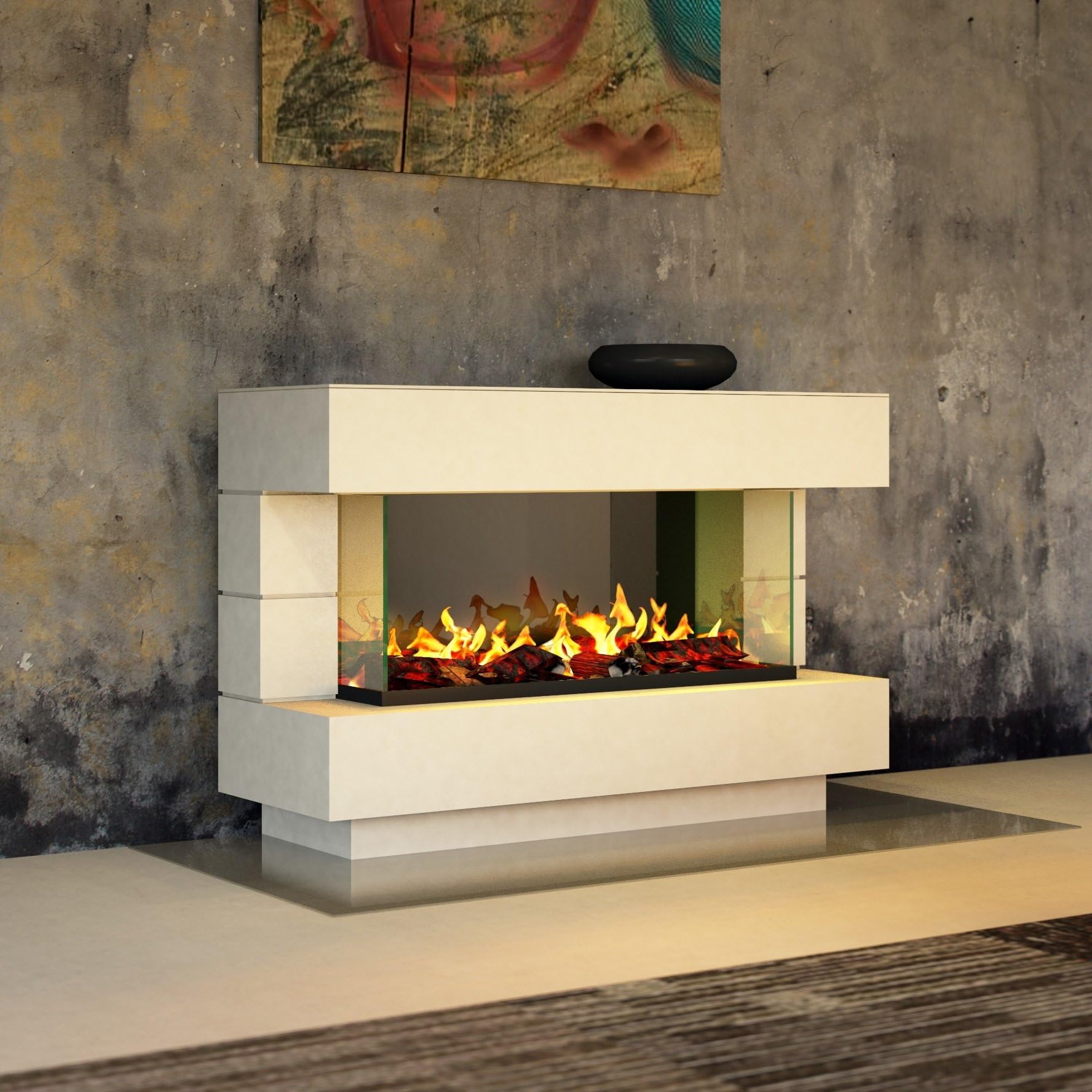 muenkel Design London [Electric Fireplace Opti-Myst]: 140 cm - Pure White (Warm) - with Heating, with New (OMC 1000)