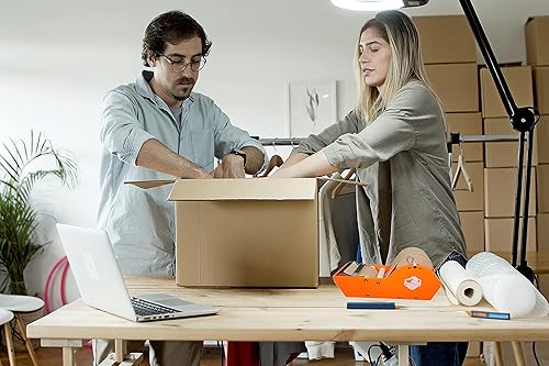 Miniatura 5 de Dispensador de cinta de goma de mascar de escritorio activado por agua, naranja con cinta adhesiva de papel kraft reforzado, 2.75 pulgadas x 75