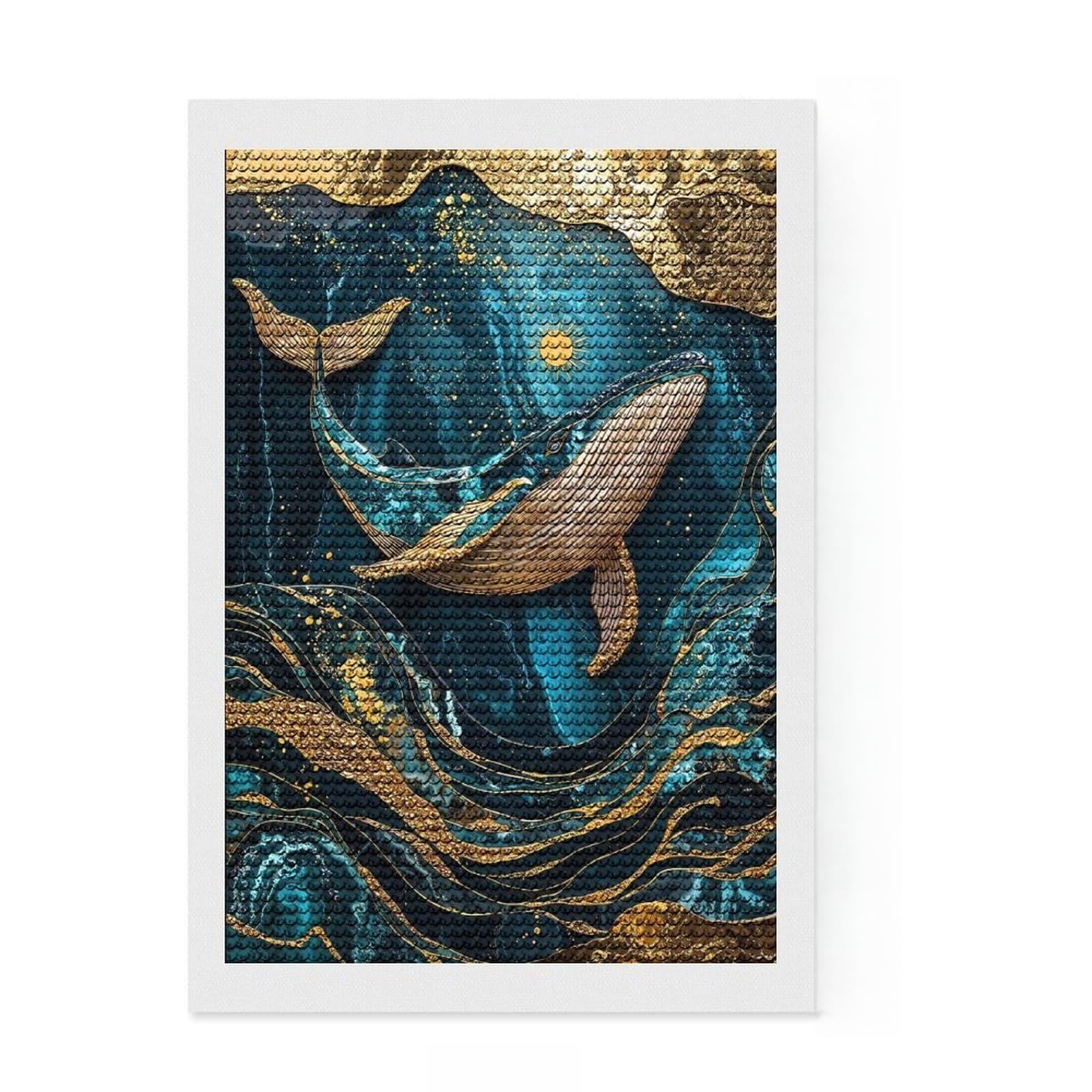 Junmoney Celestial Sea Kintsugi Art Diamond Painting Kit 8"x12", Mindful Craft Activity, Neat Printed Canvas, Modern Decor, Gift Idea, Adhesive Canvas