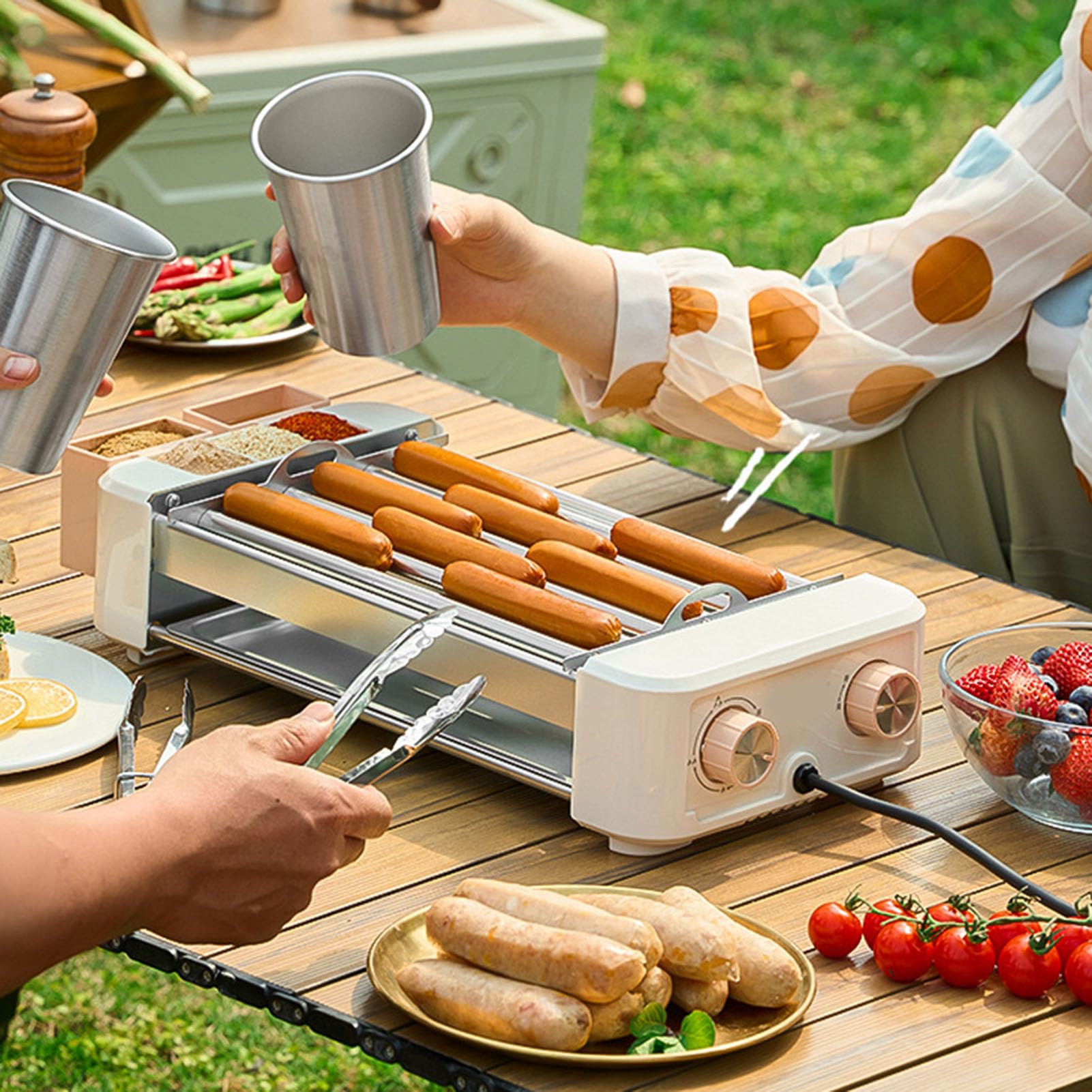 Dpofirs W Pełni Automatyczny Elektryczny Wałek do Hot Dogów 6-rurowy Grill do Kiełbasek Maszyna Oszczędzająca Miejsce Wielkość Rodziny na Przyjęcia dla Dzieci