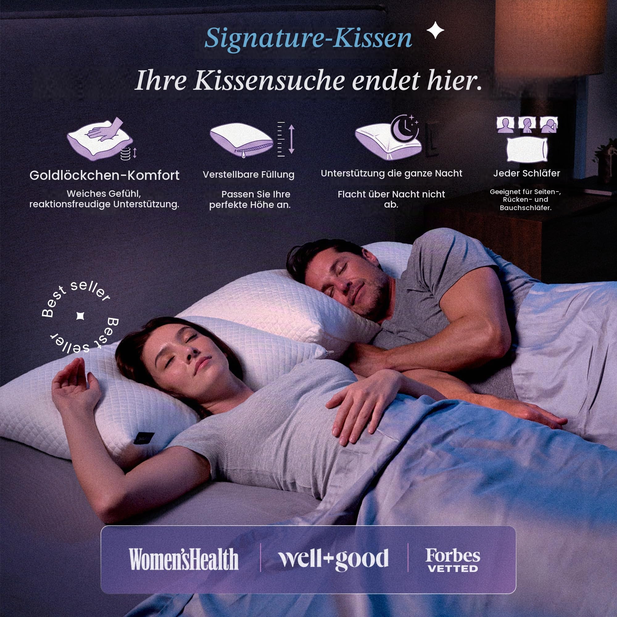 DreamyBlue Premium Kissen zum Schlafen – geschredderte MemorySchaumstofffüllung [Verstellbarer Loft] Waschbarer Bezug aus Bambus gewonnener Viskose – für Seiten, Rücken und Bauchschläfer –