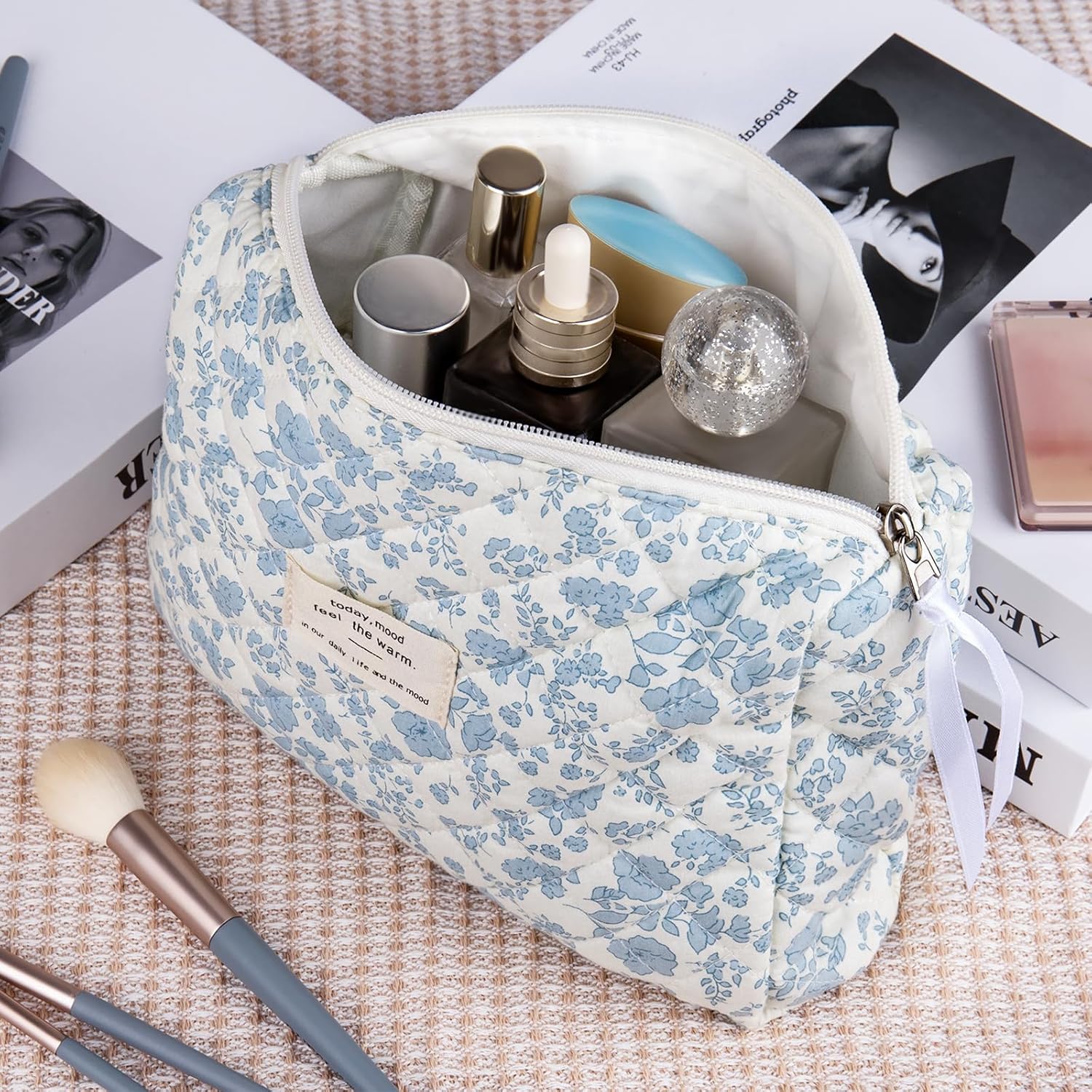 Our Honest Take on the Blue Floral Quilted Makeup Bag for Travel