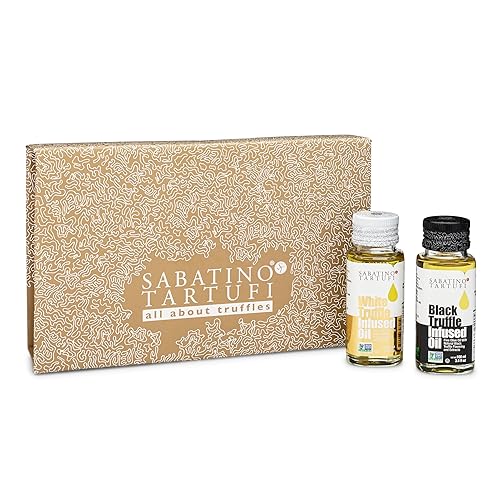 Sabatino Trufas - Juego de regalo de aceite de trufa blanca y negra, aceite de oliva con infusión de trufa blanca, aceite de oliva con infusión de