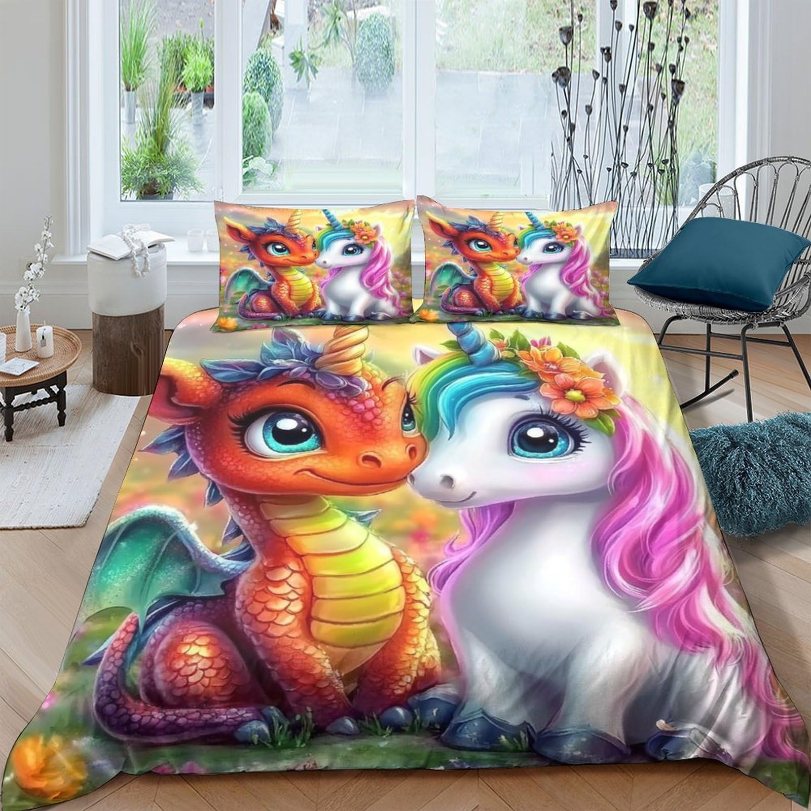 Ctjqhvkz Style-1 3D Printed Dragon Fantasy Fitted Sheet Microfiber Unicorn Dream Bed Cover Anti-Slip Easy Care For Bedroom Guest Room Decor Single（135X200cm）